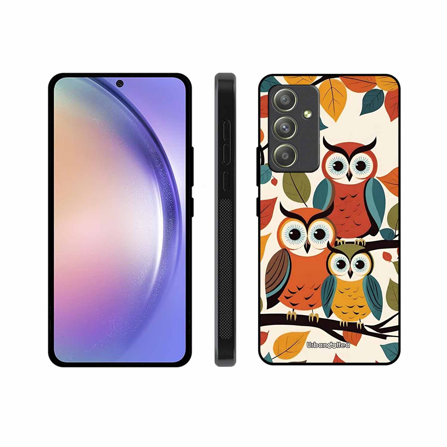 Retro Owl Family Glass Case For Samsung A54