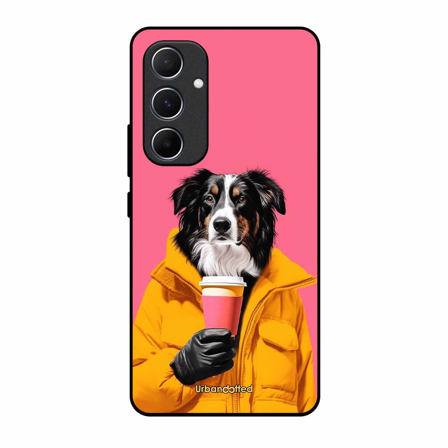 Trendy Dog with Drink Glass Case For Samsung A55