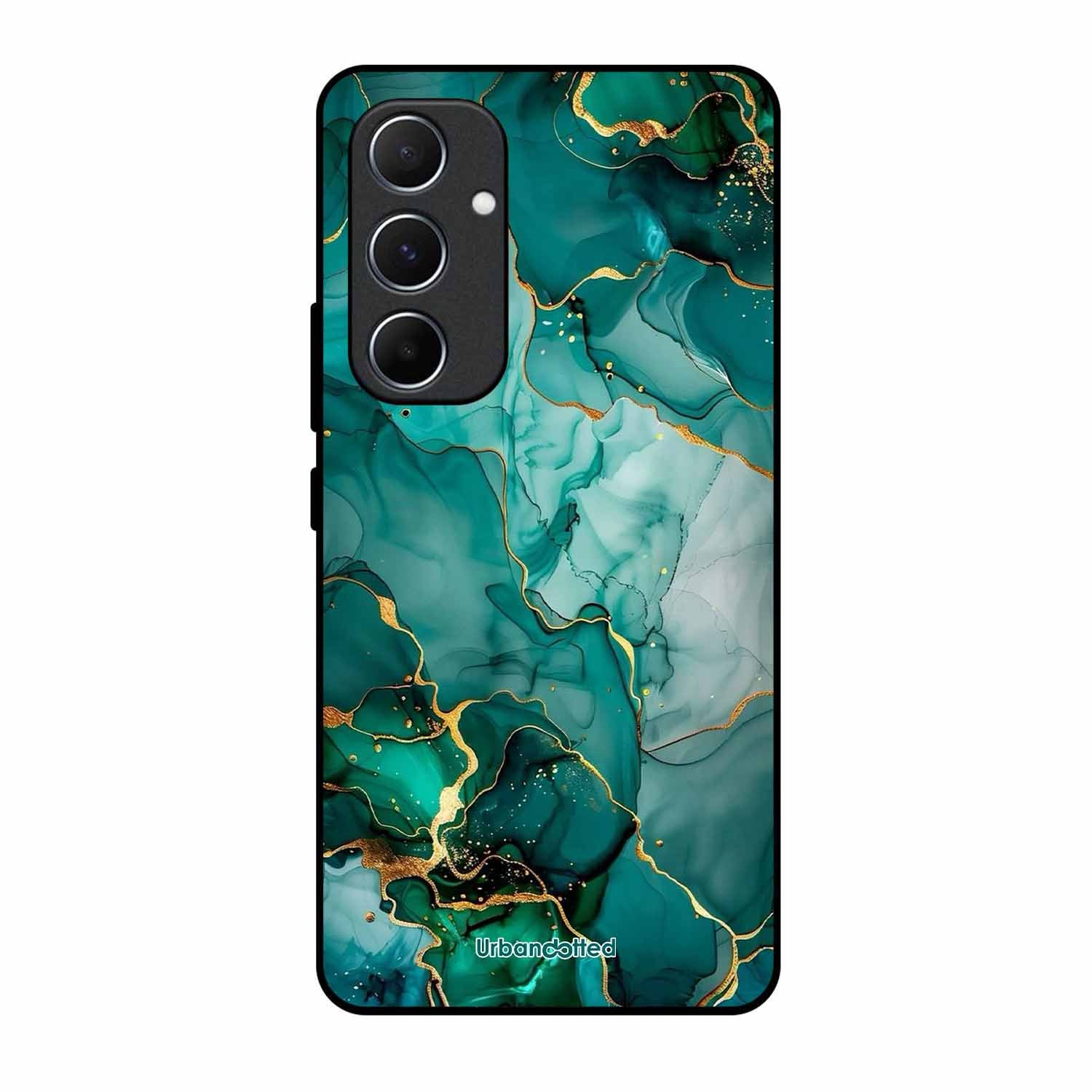 Emerald Green Gold Marble Glass Case For Samsung A55