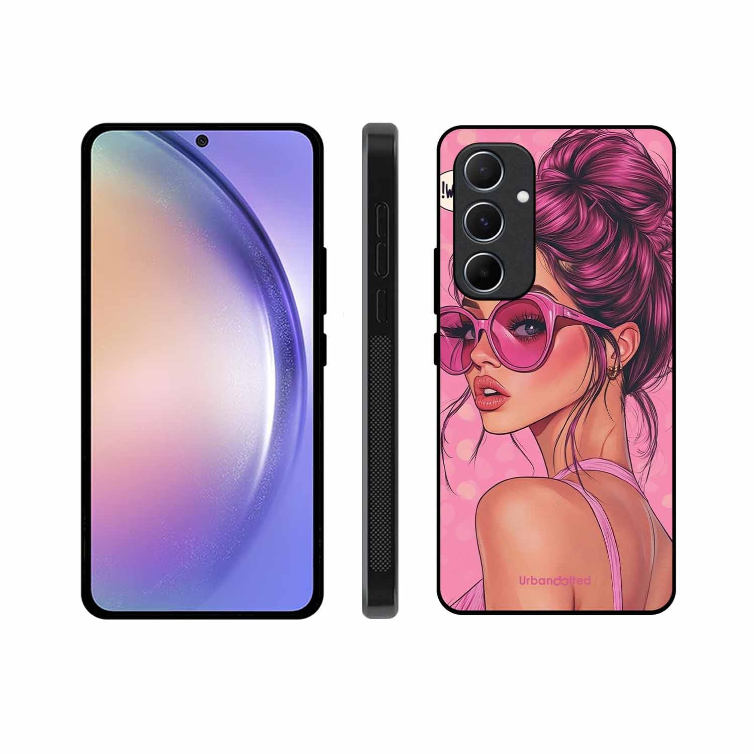 Retro Sunglasses Girl Glass Case For Samsung A55