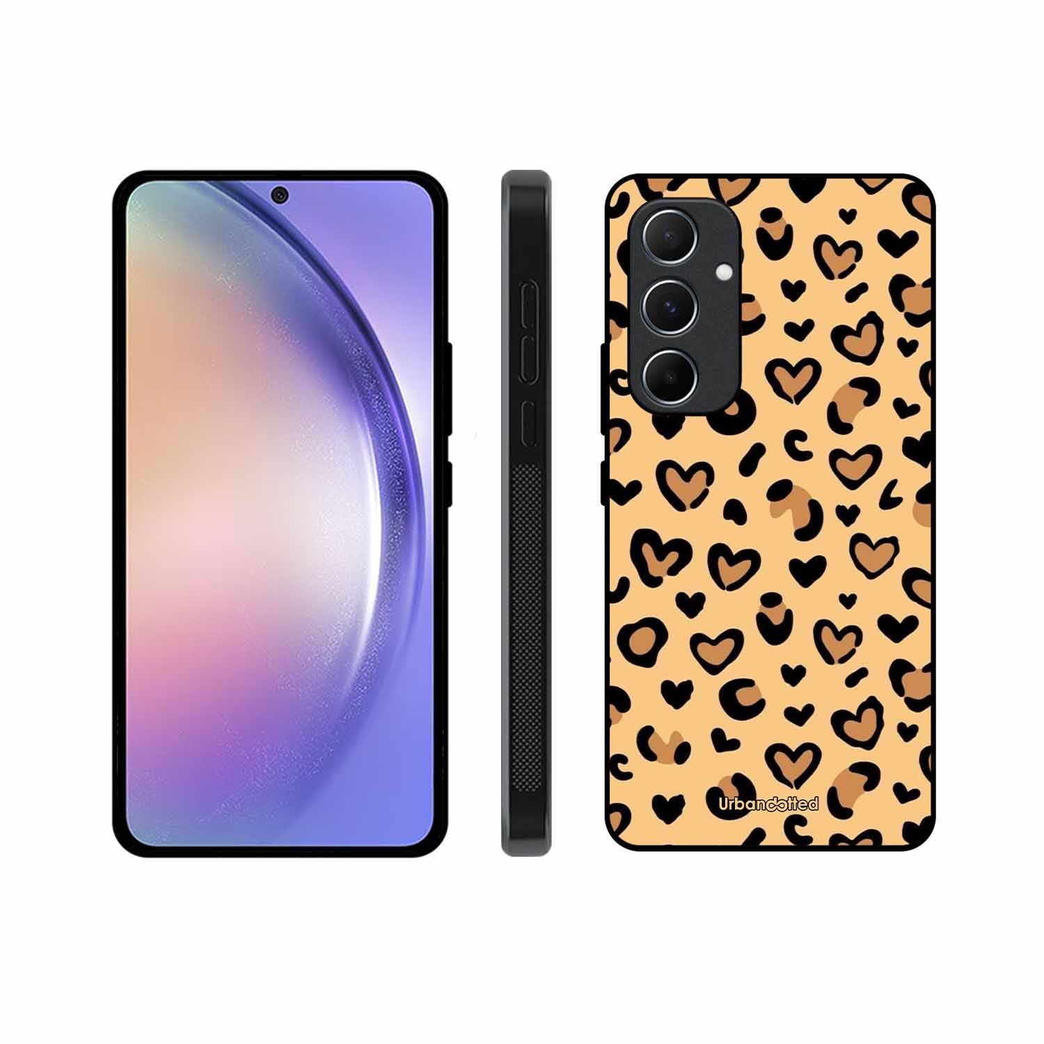Native Animal Print Hearts Glass Case For Samsung A55