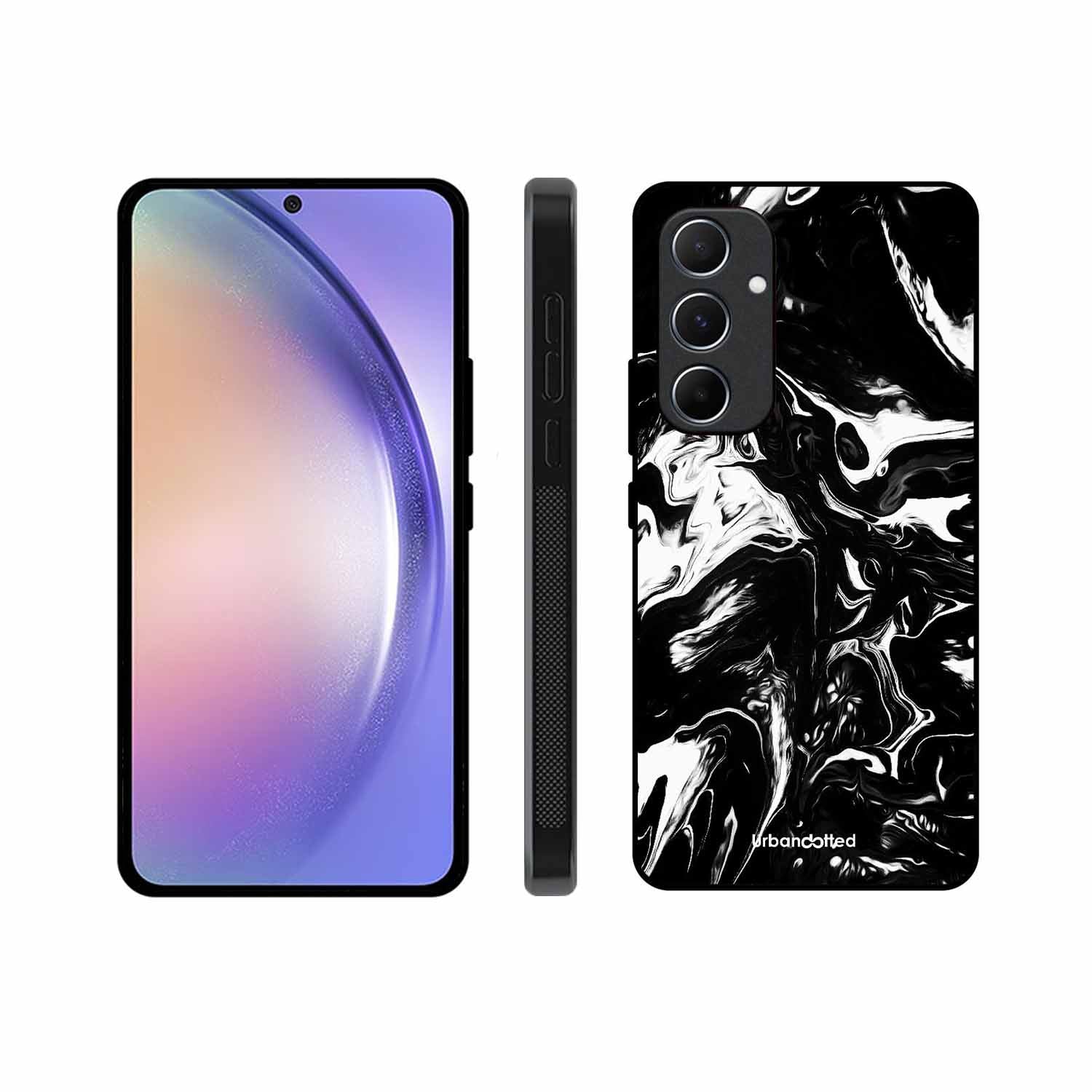 Dark Marble Texture Glass Case For Samsung A55