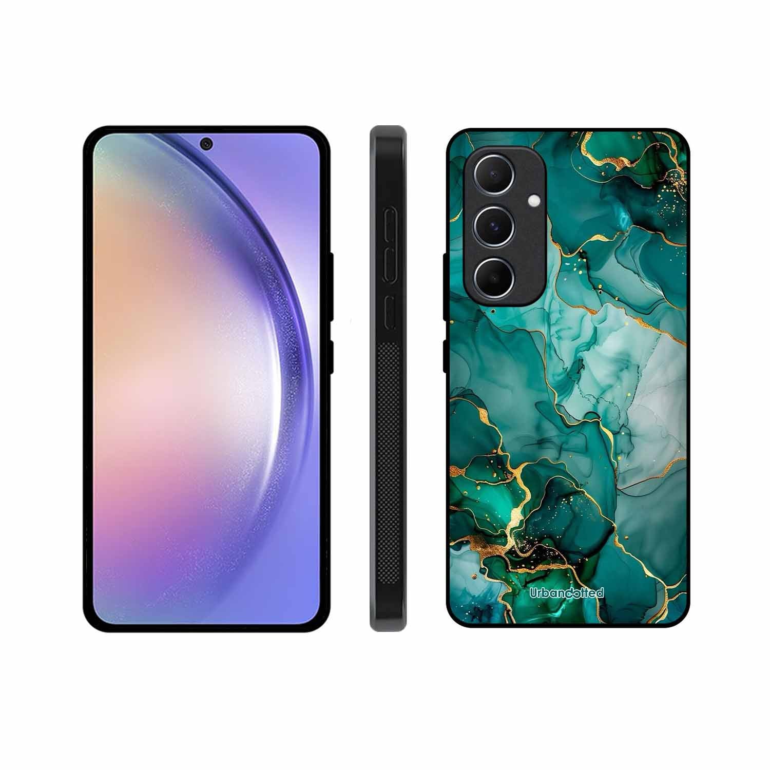 Emerald Green Gold Marble Glass Case For Samsung A55