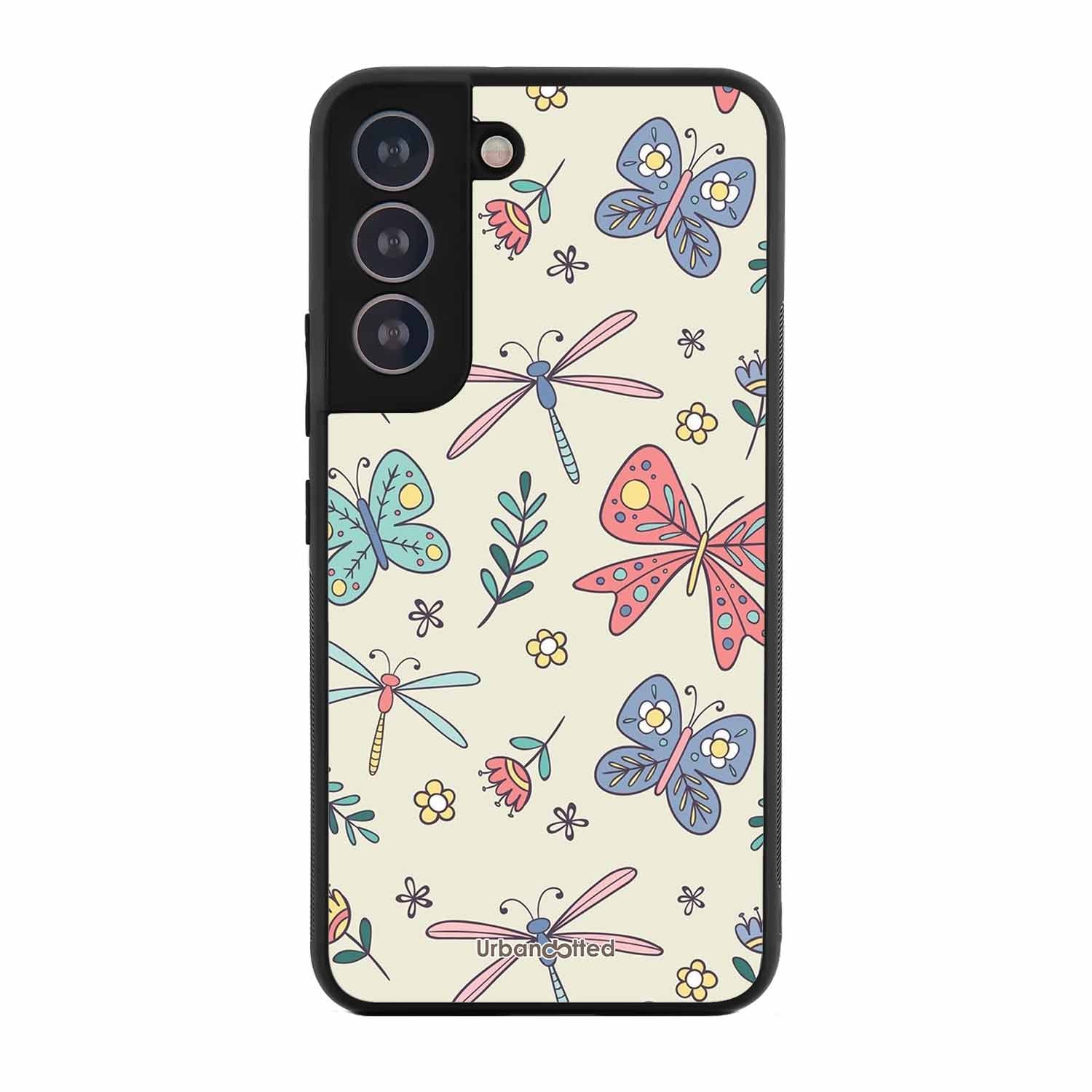 Butterfly and Dragonfly Garden Glass Case For Samsung S21 Plus