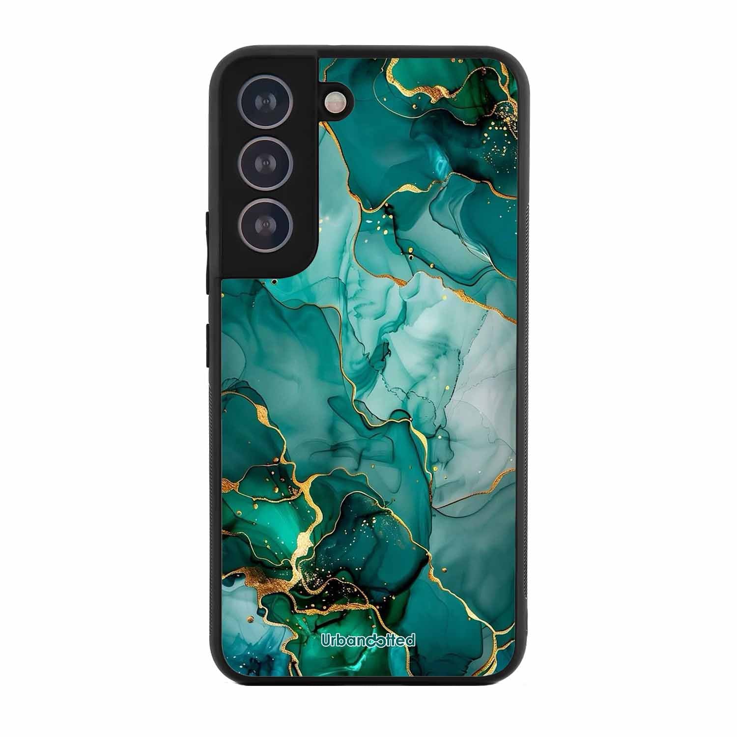 Emerald Green Gold Marble Glass Case For Samsung S21 Plus