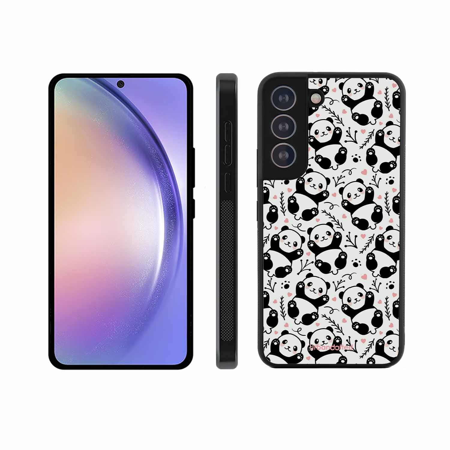 Cute Doodle Panda Glass Case For Samsung S21 Plus