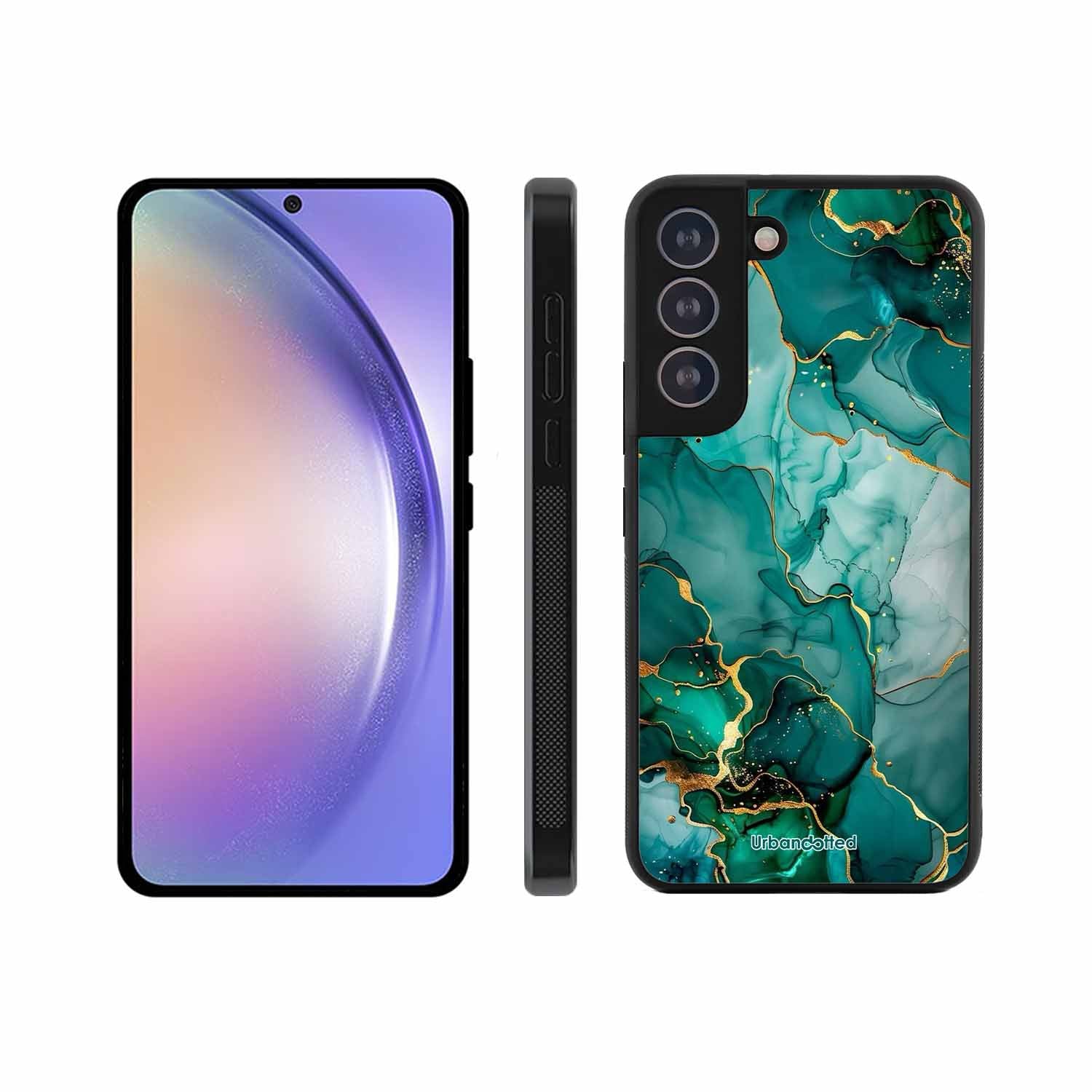 Emerald Green Gold Marble Glass Case For Samsung S21 Plus