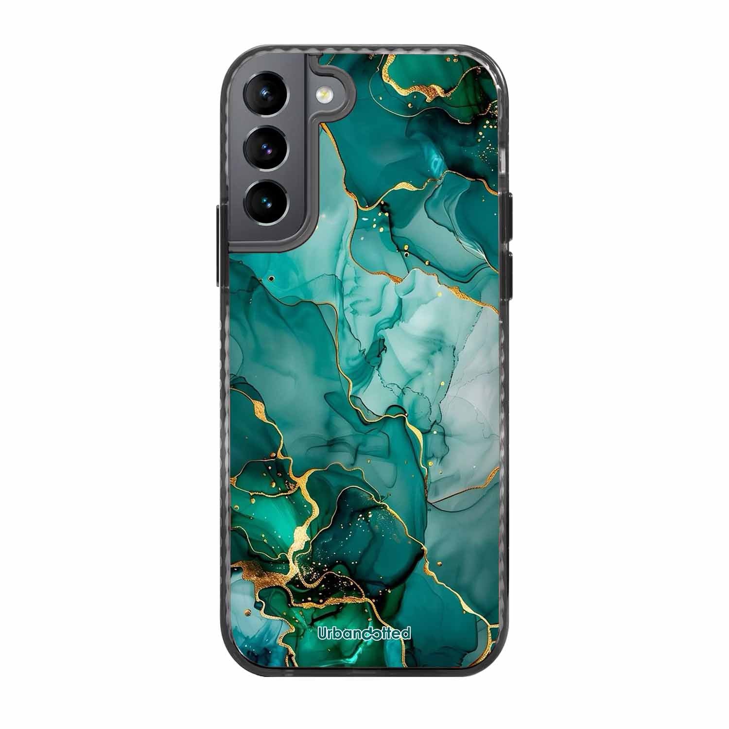Emerald Green Gold Marble Glass Case For Samsung S22 5G