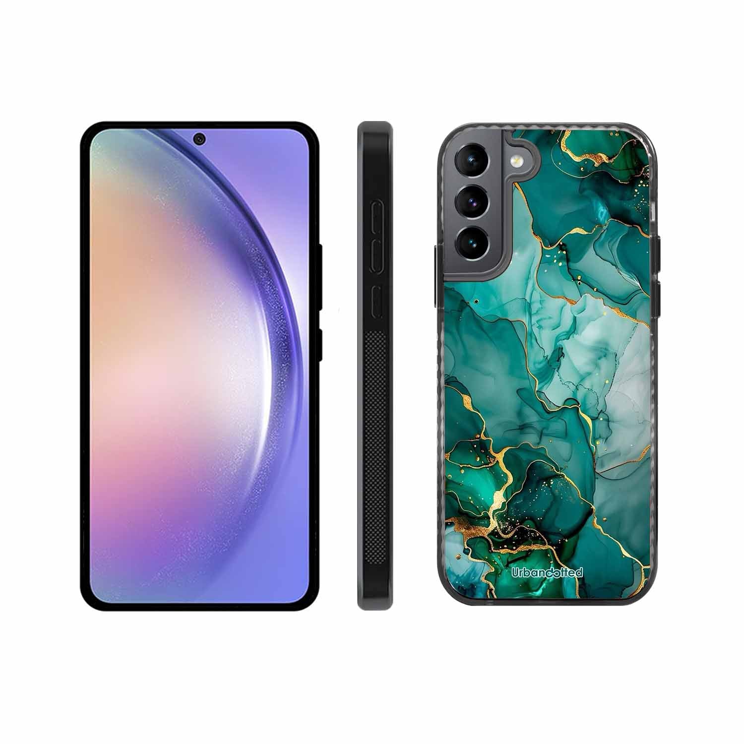 Emerald Green Gold Marble Glass Case For Samsung S22 5G