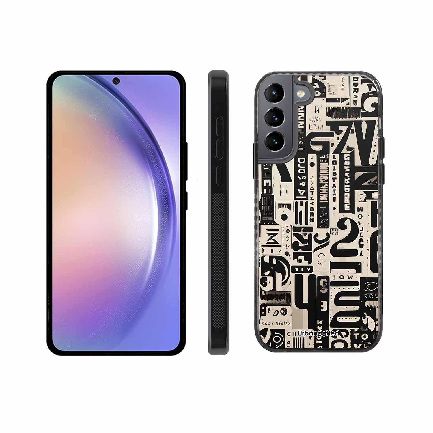 Abstract Typography Collage Glass Case For Samsung S22 5G