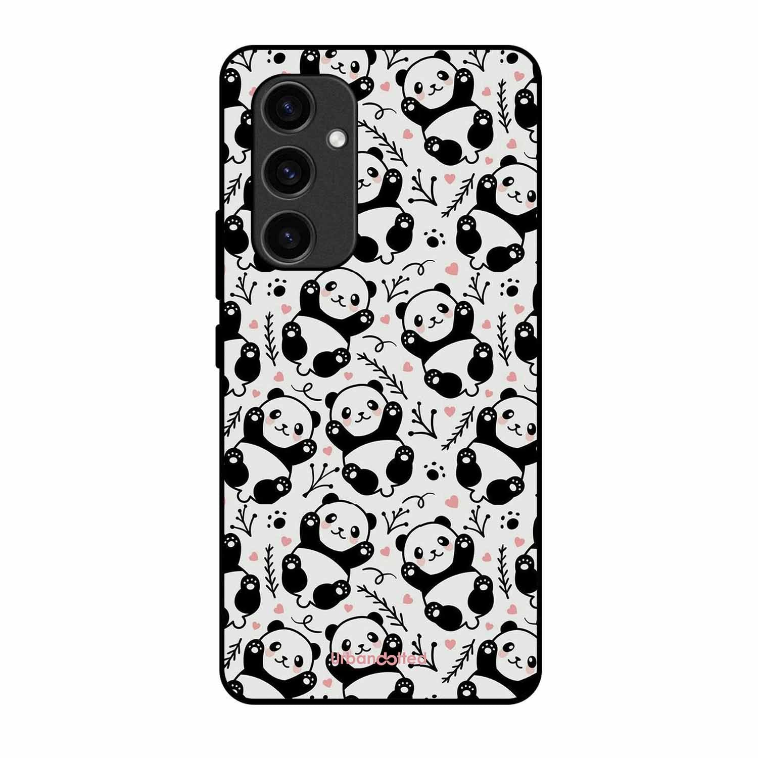 Cute Doodle Panda Glass Case For Samsung S24 Plus