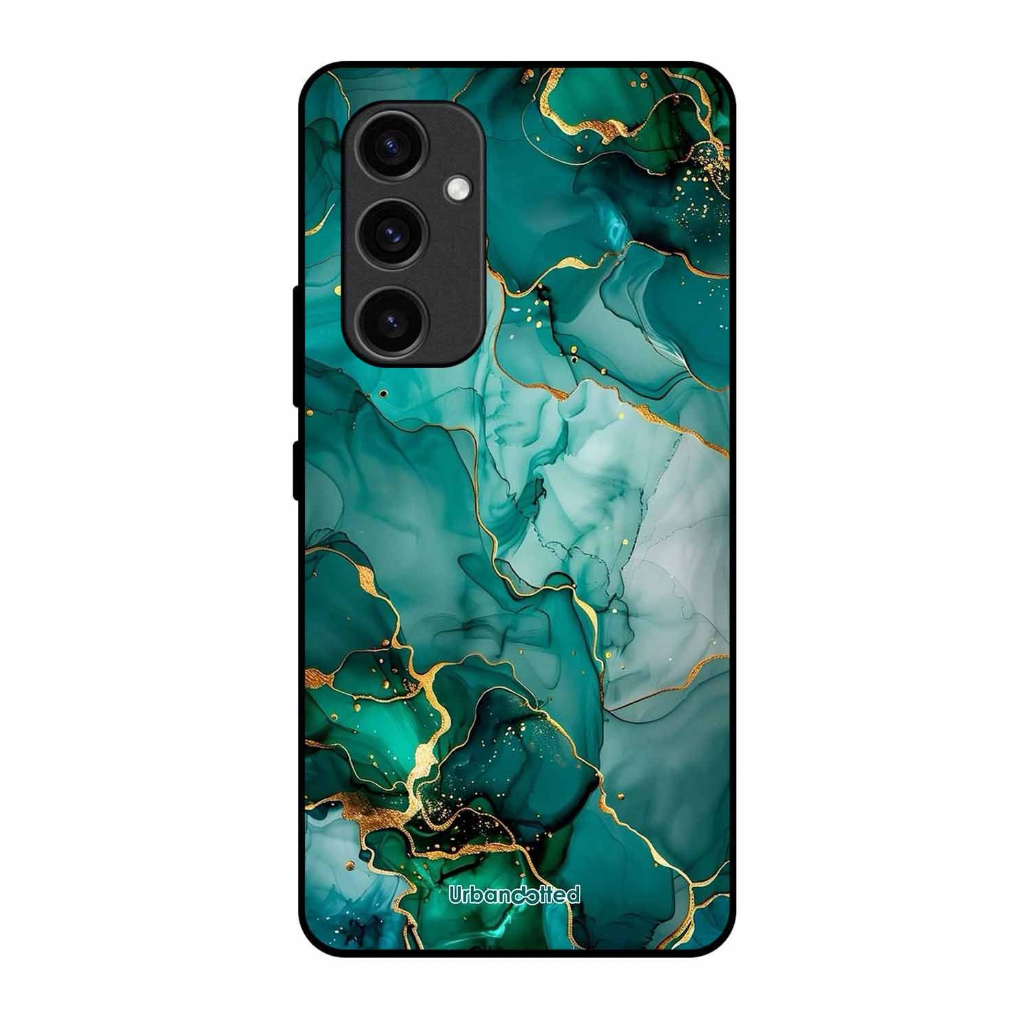 Emerald Green Gold Marble Glass Case For Samsung S24 5G