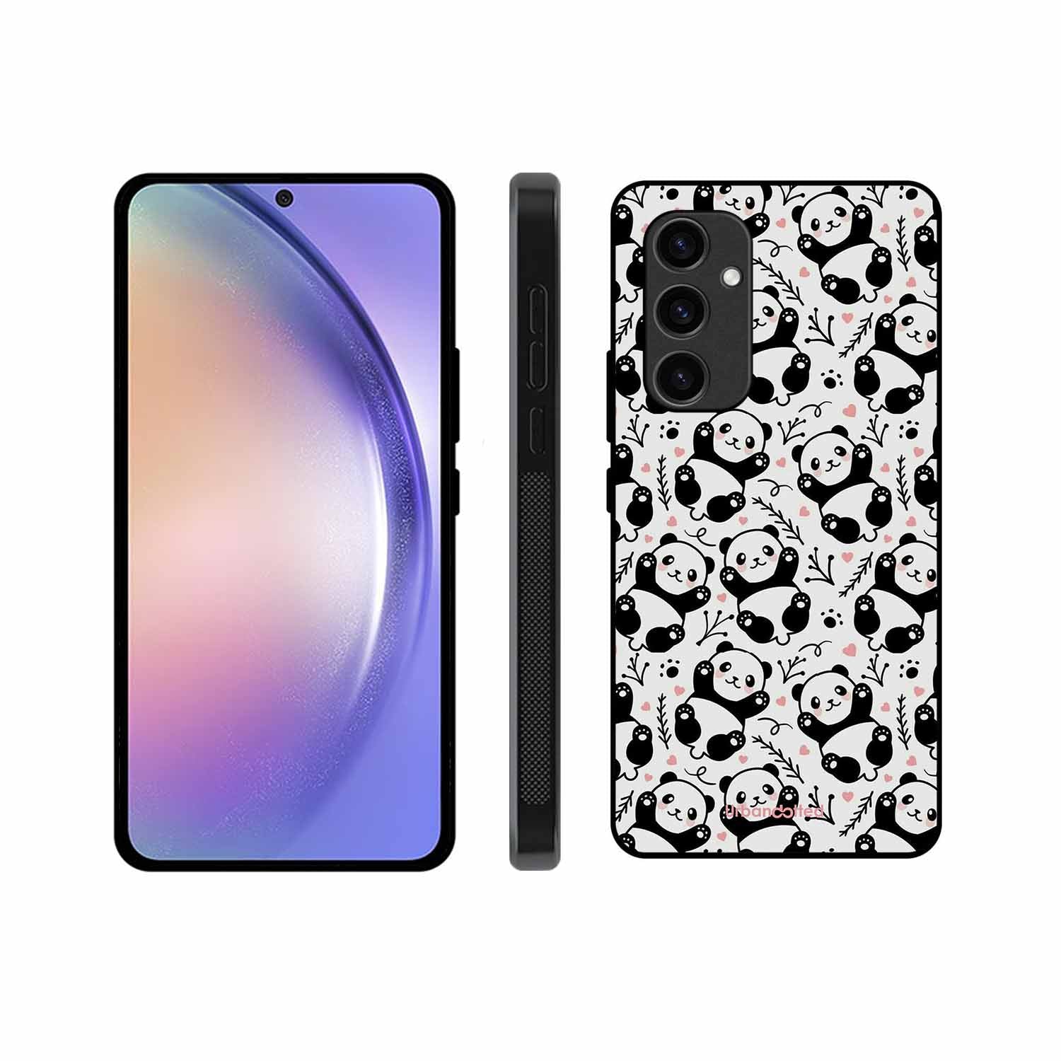 Cute Doodle Panda Glass Case For Samsung S24 Plus