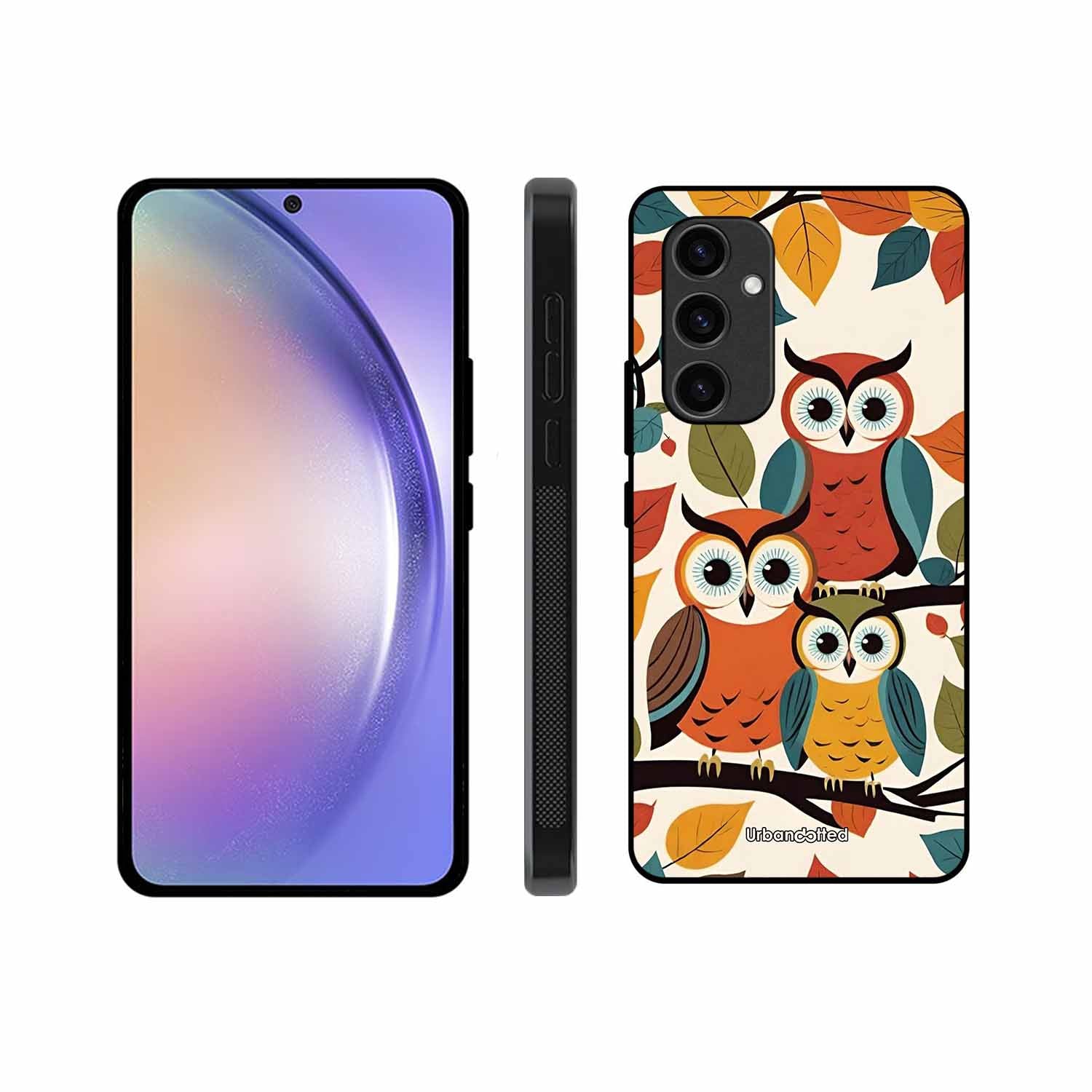 Retro Owl Family Glass Case For Samsung S23 FE