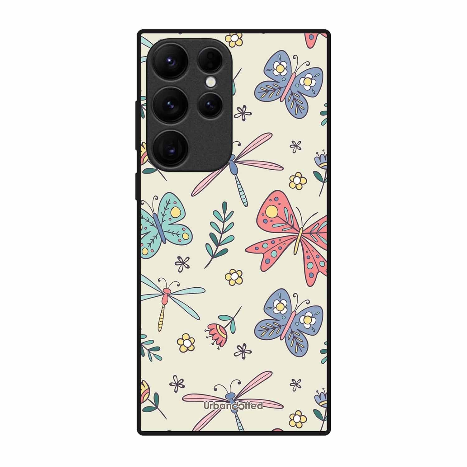 Butterfly and Dragonfly Garden Glass Case For Samsung S23 Ultra 5G