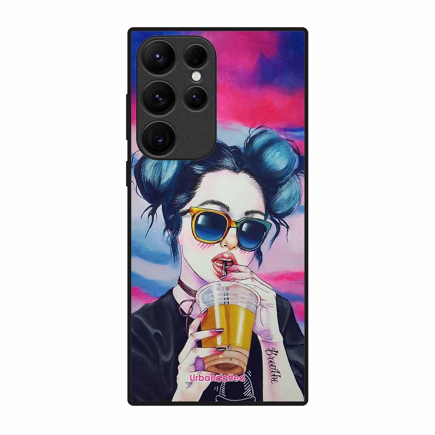 "Breathe" Tattoo Girl Glass Case For Samsung S23 Ultra 5G