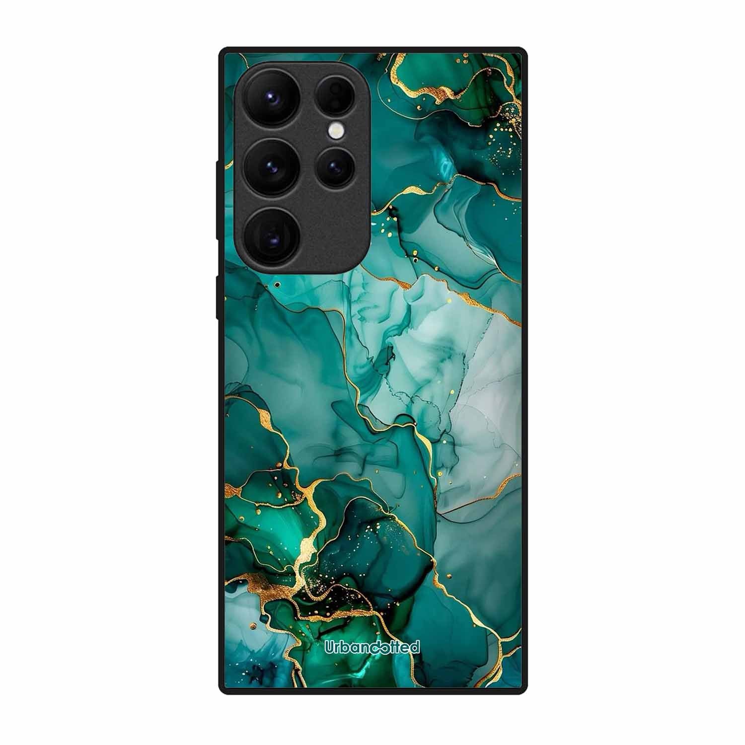 Emerald Green Gold Marble Glass Case For Samsung S23 Ultra 5G