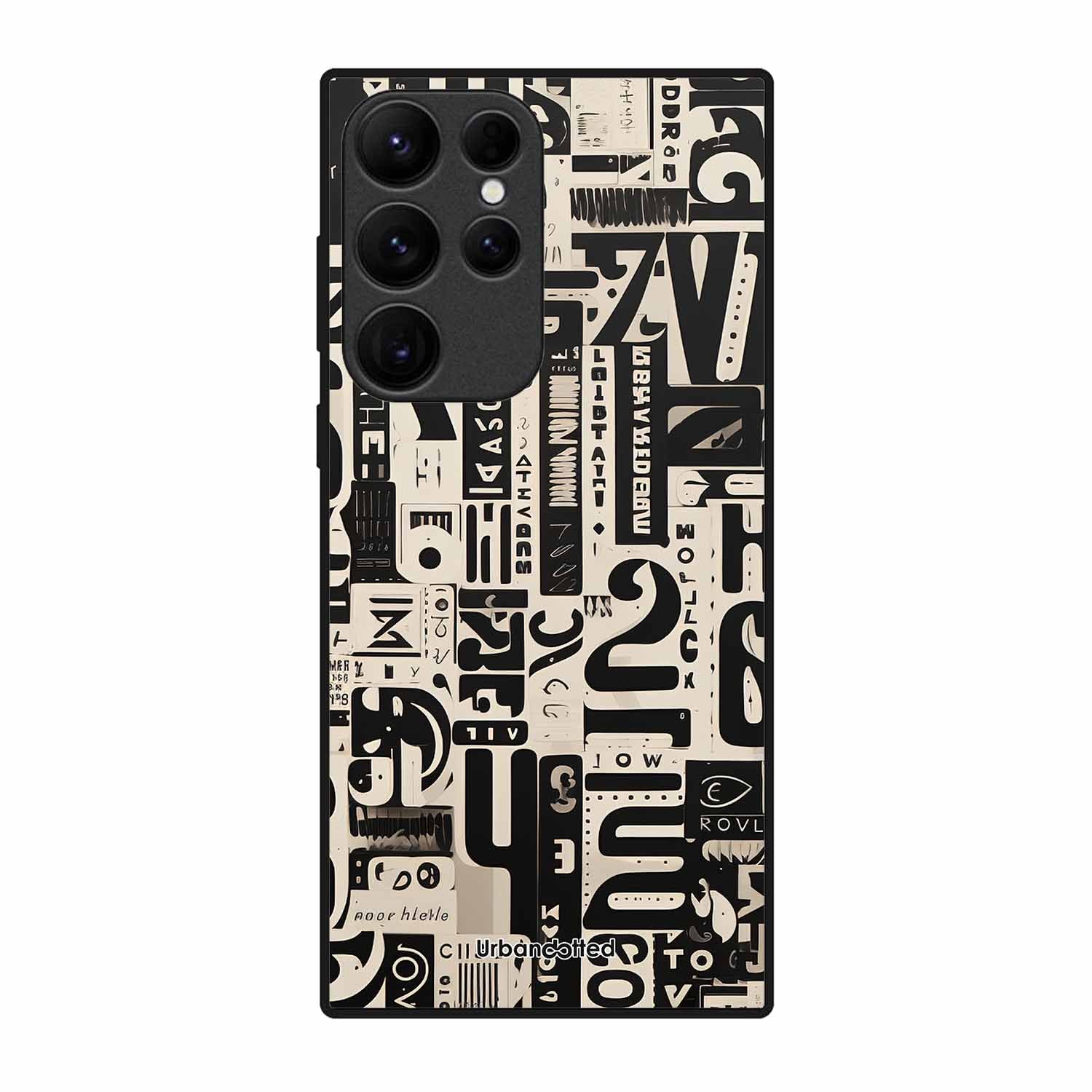 Abstract Typography Collage Glass Case For Samsung S25 Ultra