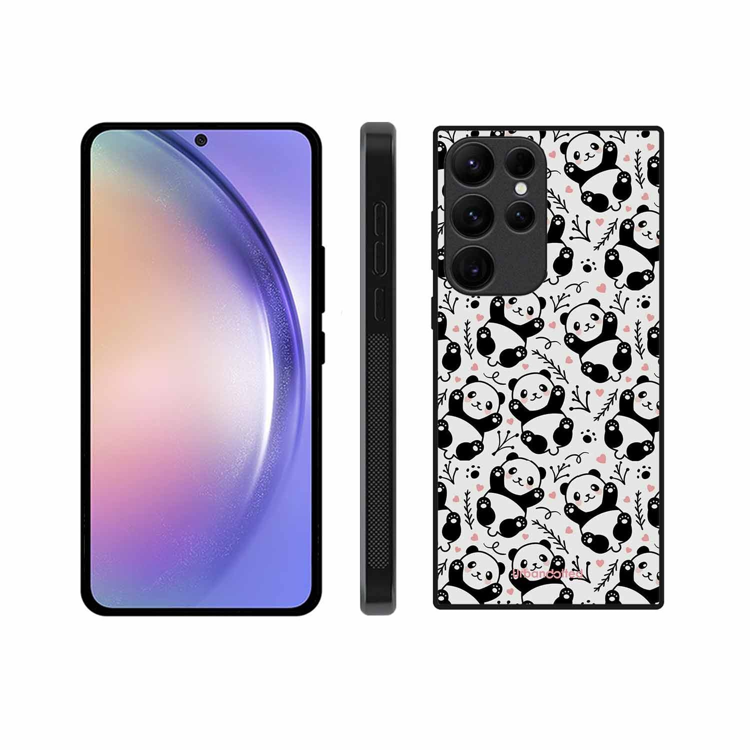 Cute Doodle Panda Glass Case For Samsung S23 Ultra 5G