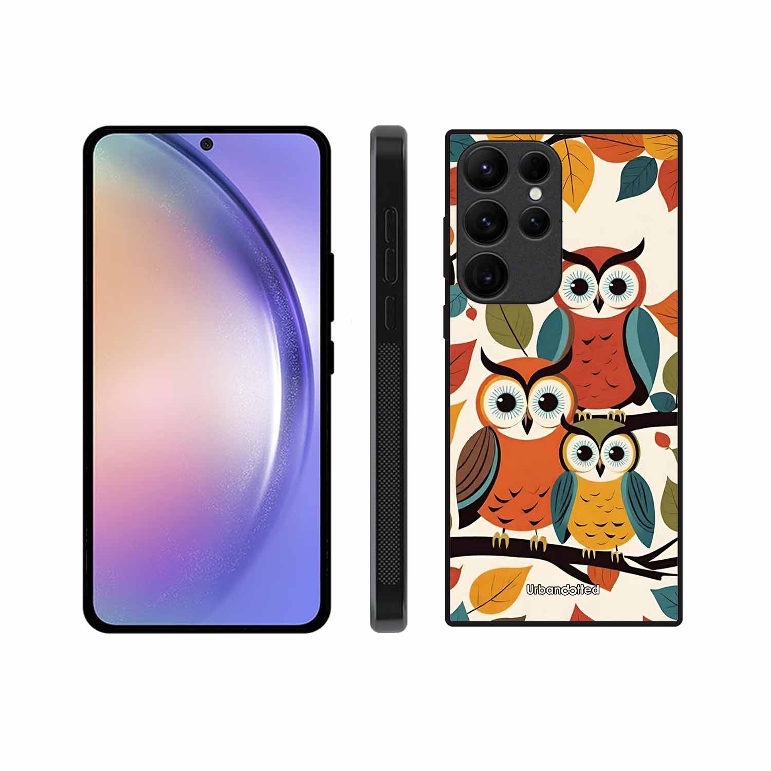 Retro Owl Family Glass Case For Samsung S23 Ultra 5G
