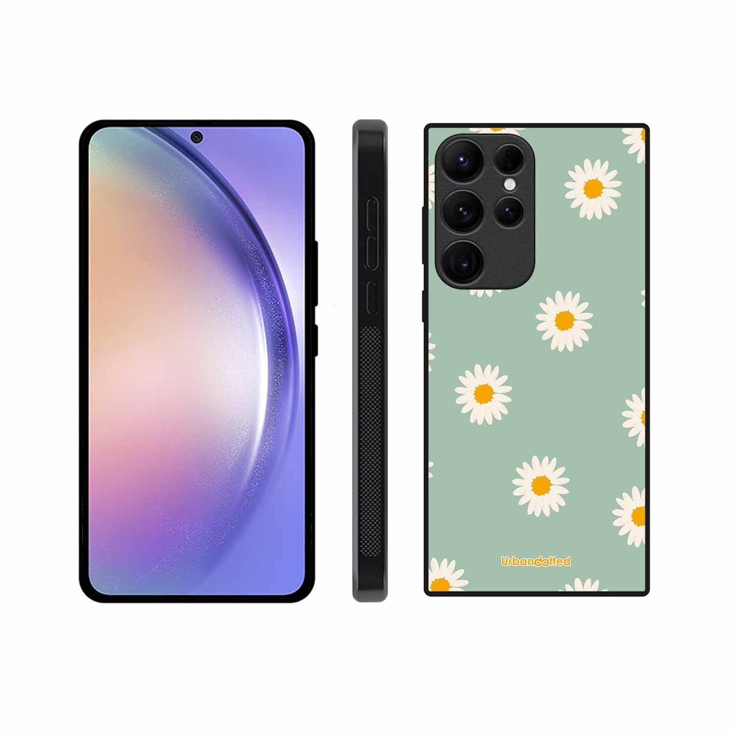 Scattered White Daisies Glass Case For Samsung S23 Ultra 5G