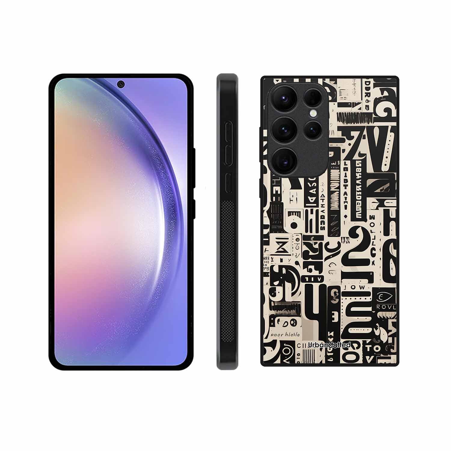 Abstract Typography Collage Glass Case For Samsung S25 Ultra