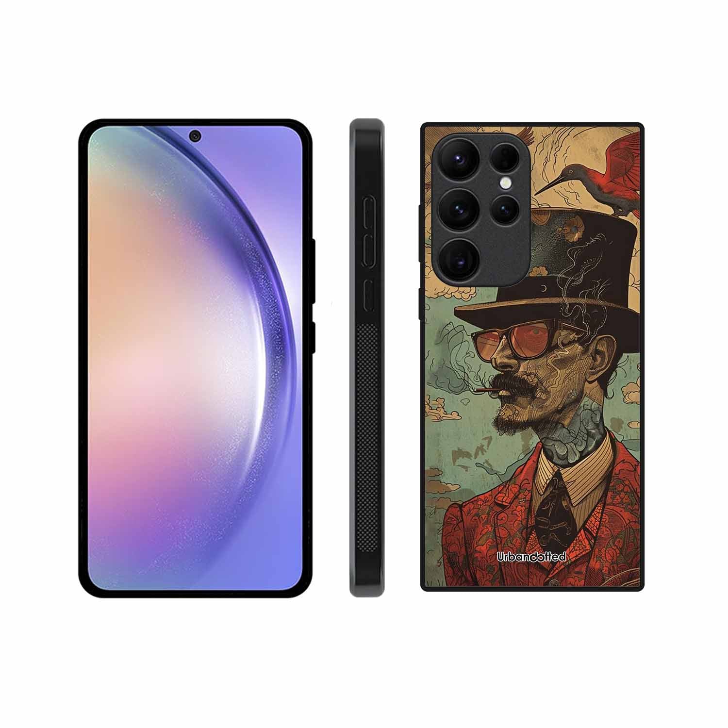Steampunk Gentleman Smoker Glass Case For Samsung S23 Ultra 5G