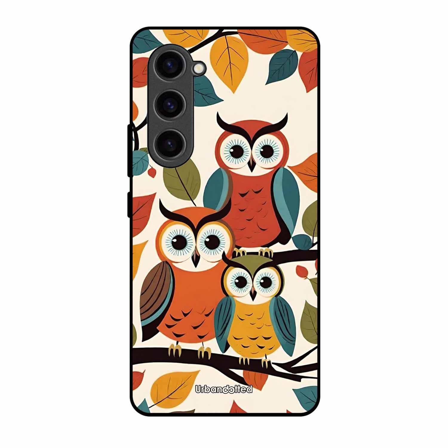 Retro Owl Family Glass Case For Samsung S23 5G
