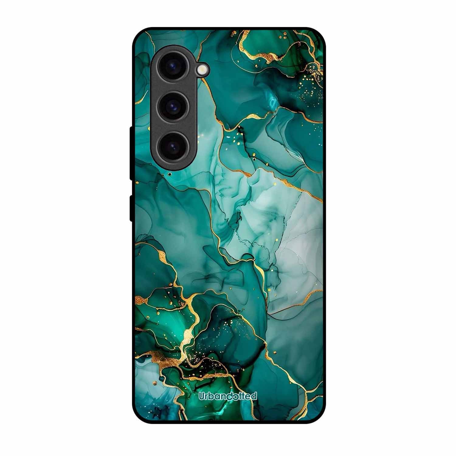 Emerald Green Gold Marble Glass Case For Samsung S23 5G