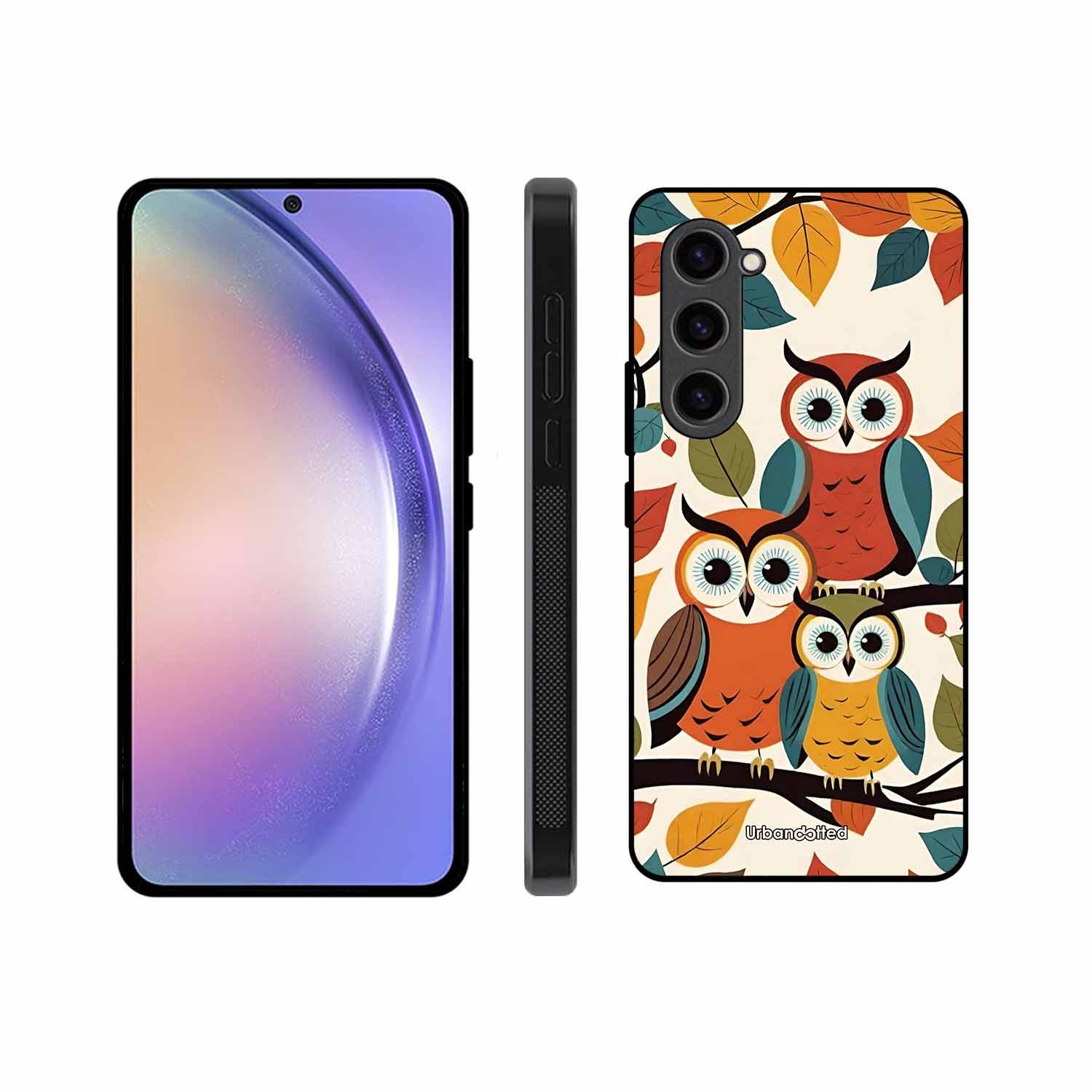 Retro Owl Family Glass Case For Samsung S23 5G