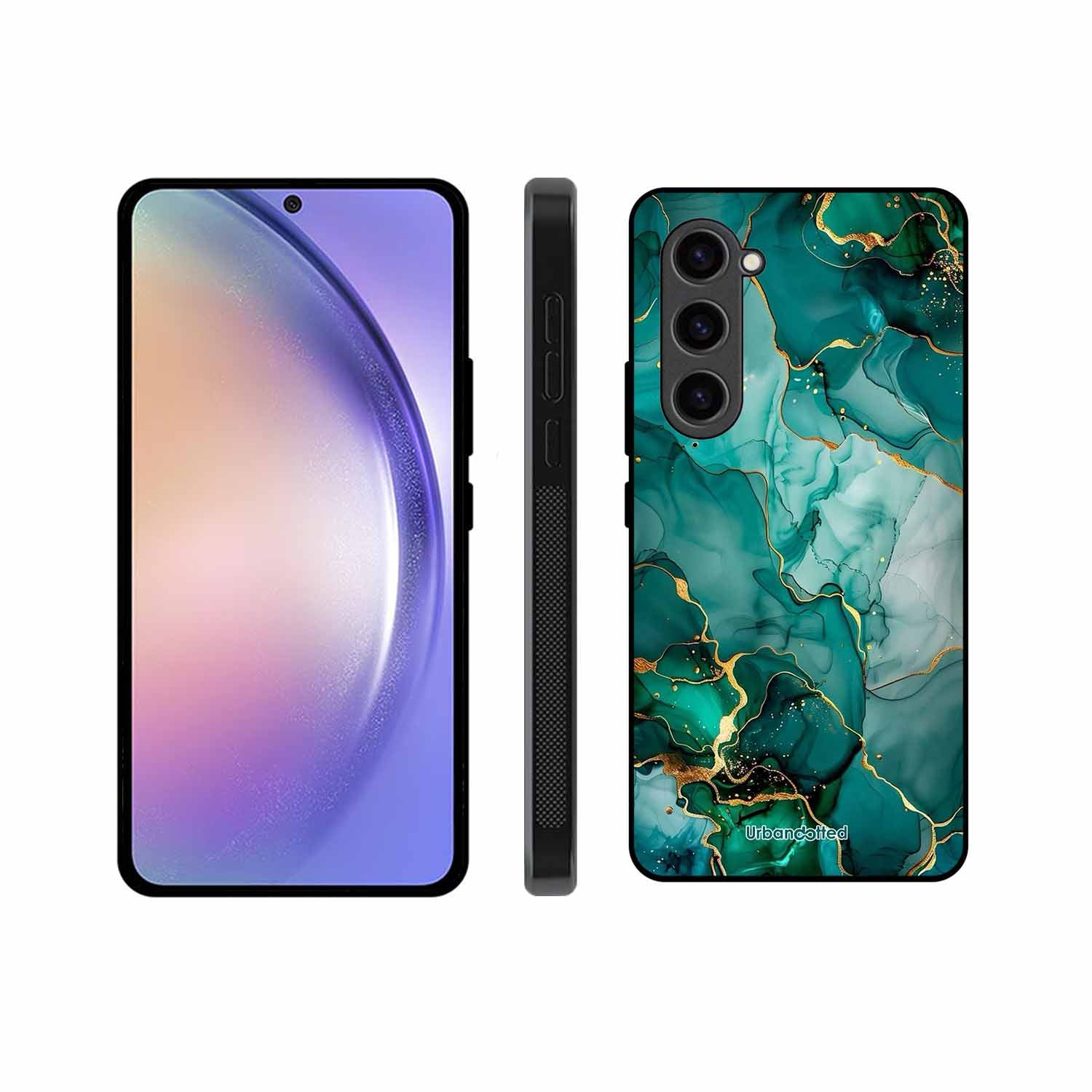 Emerald Green Gold Marble Glass Case For Samsung S23 Plus 5G