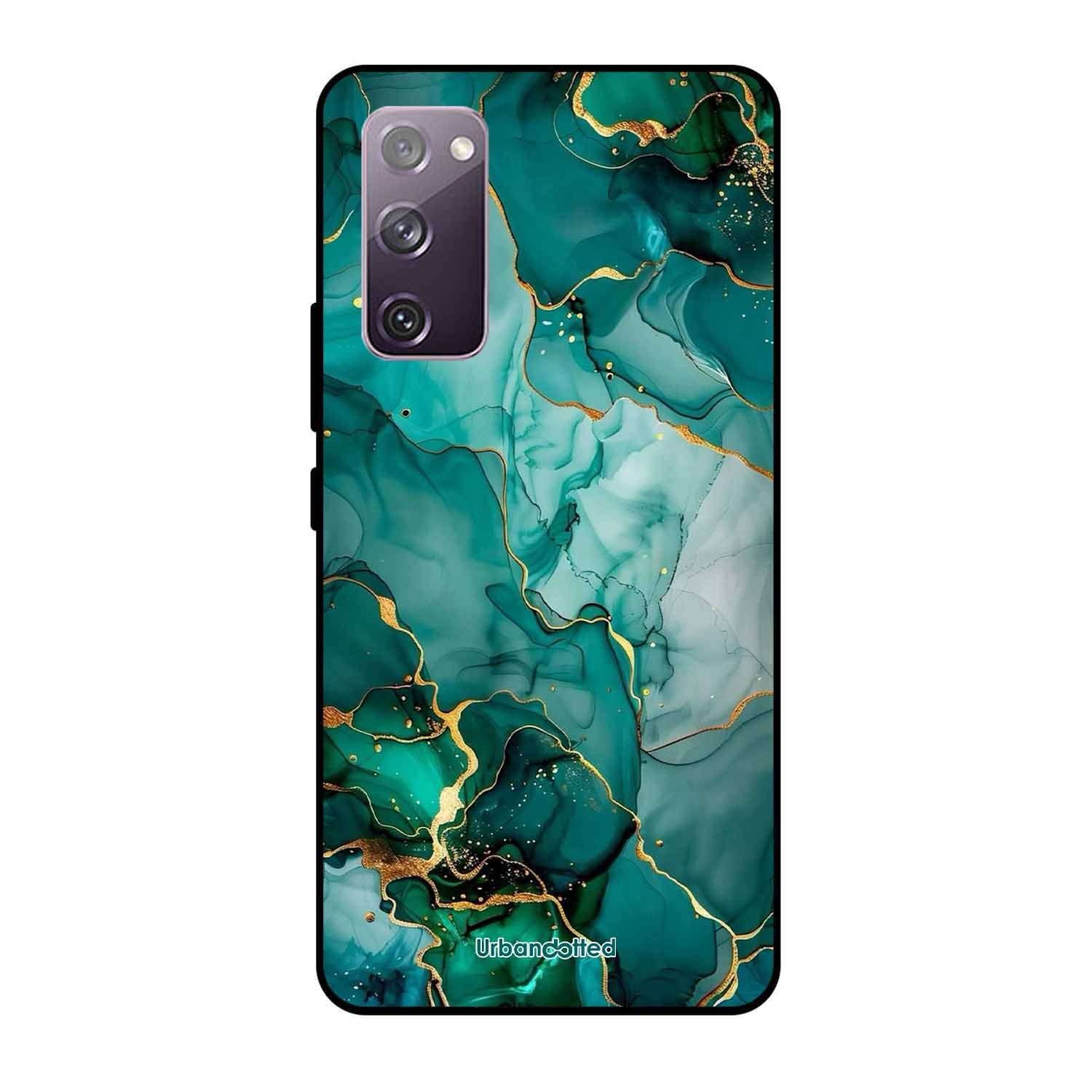 Emerald Green Gold Marble Glass Case For Samsung S20 FE
