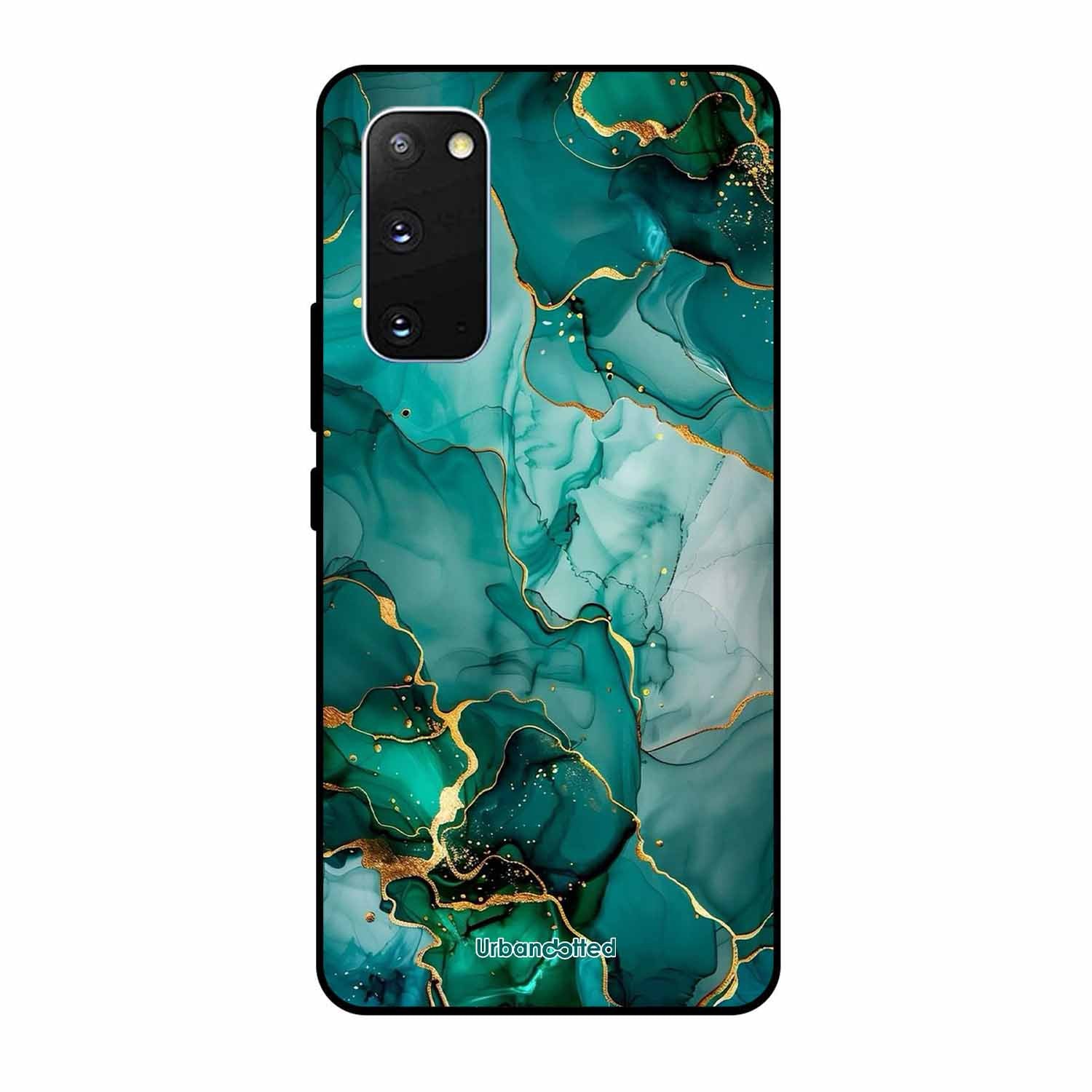 Emerald Green Gold Marble Glass Case For Samsung S20