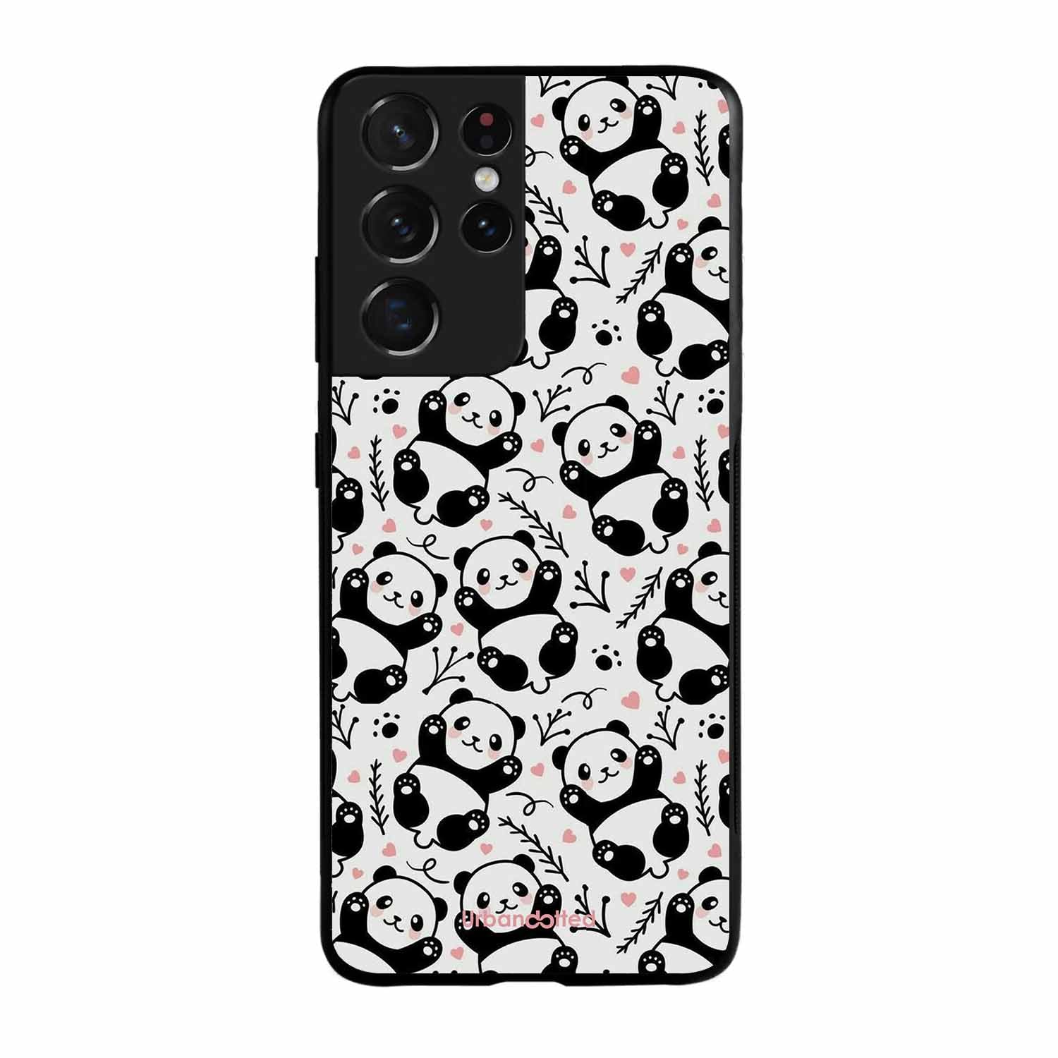 Cute Doodle Panda Glass Case For Samsung S21 Ultra 5G