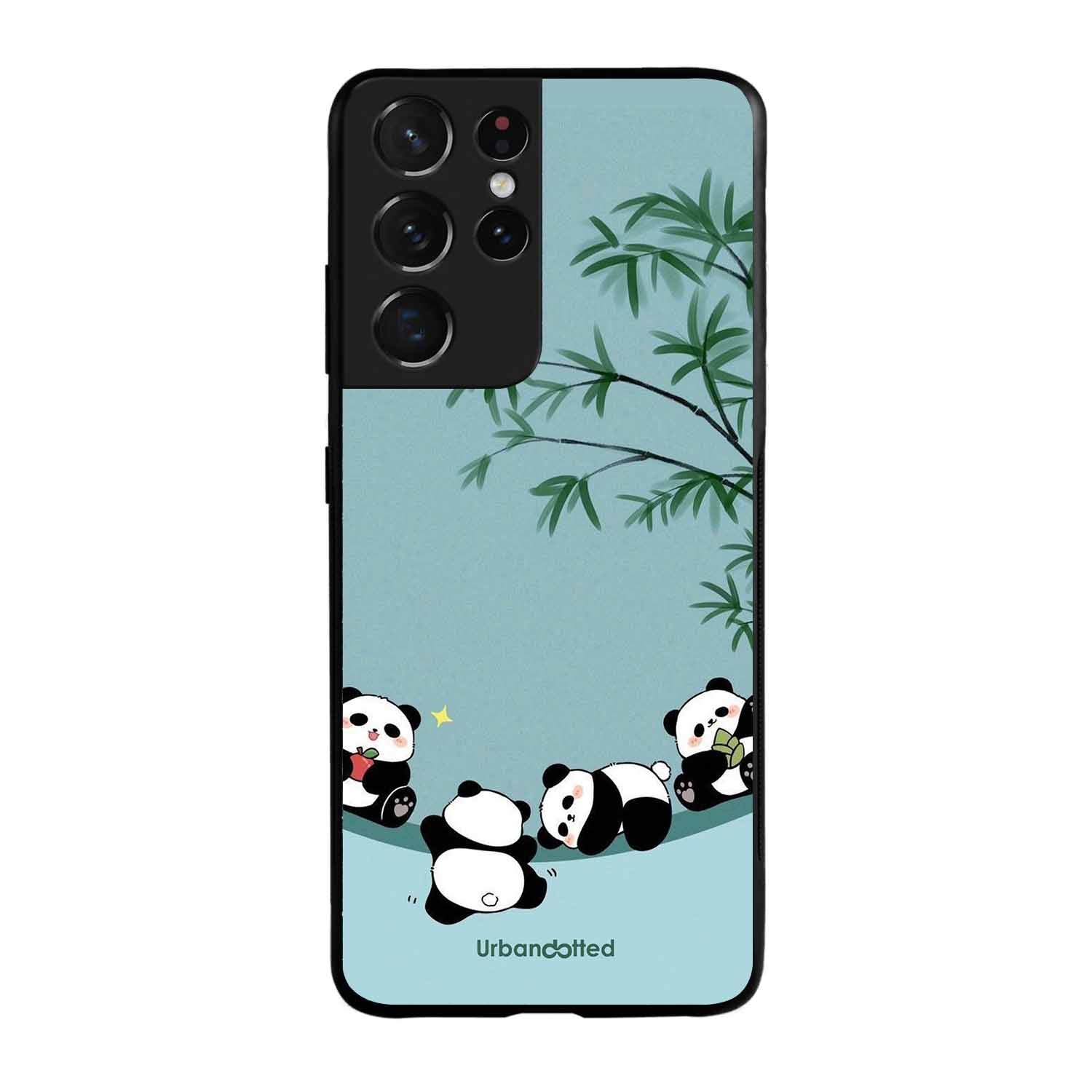 Cute Resting Pandas Glass Case For Samsung S21 Ultra 5G