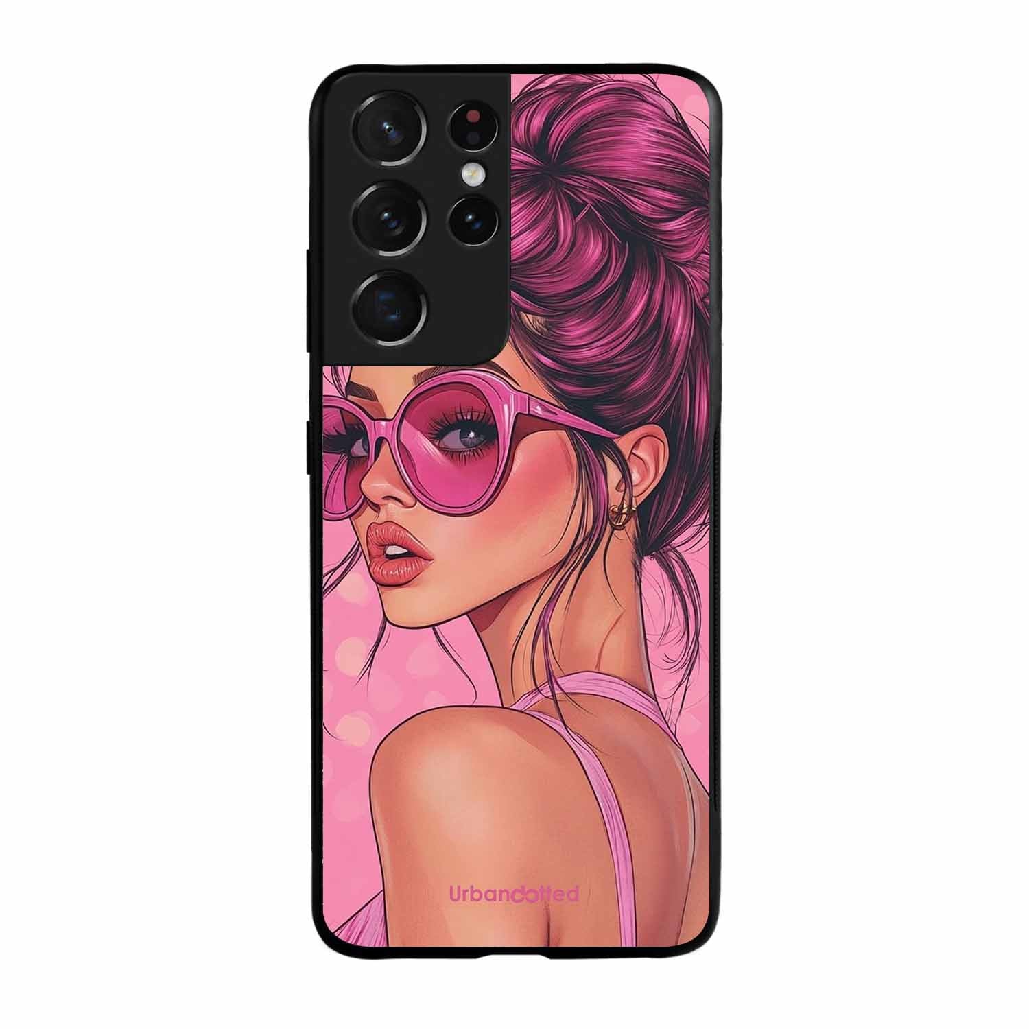 Retro Sunglasses Girl Glass Case For Samsung S21 Ultra 5G