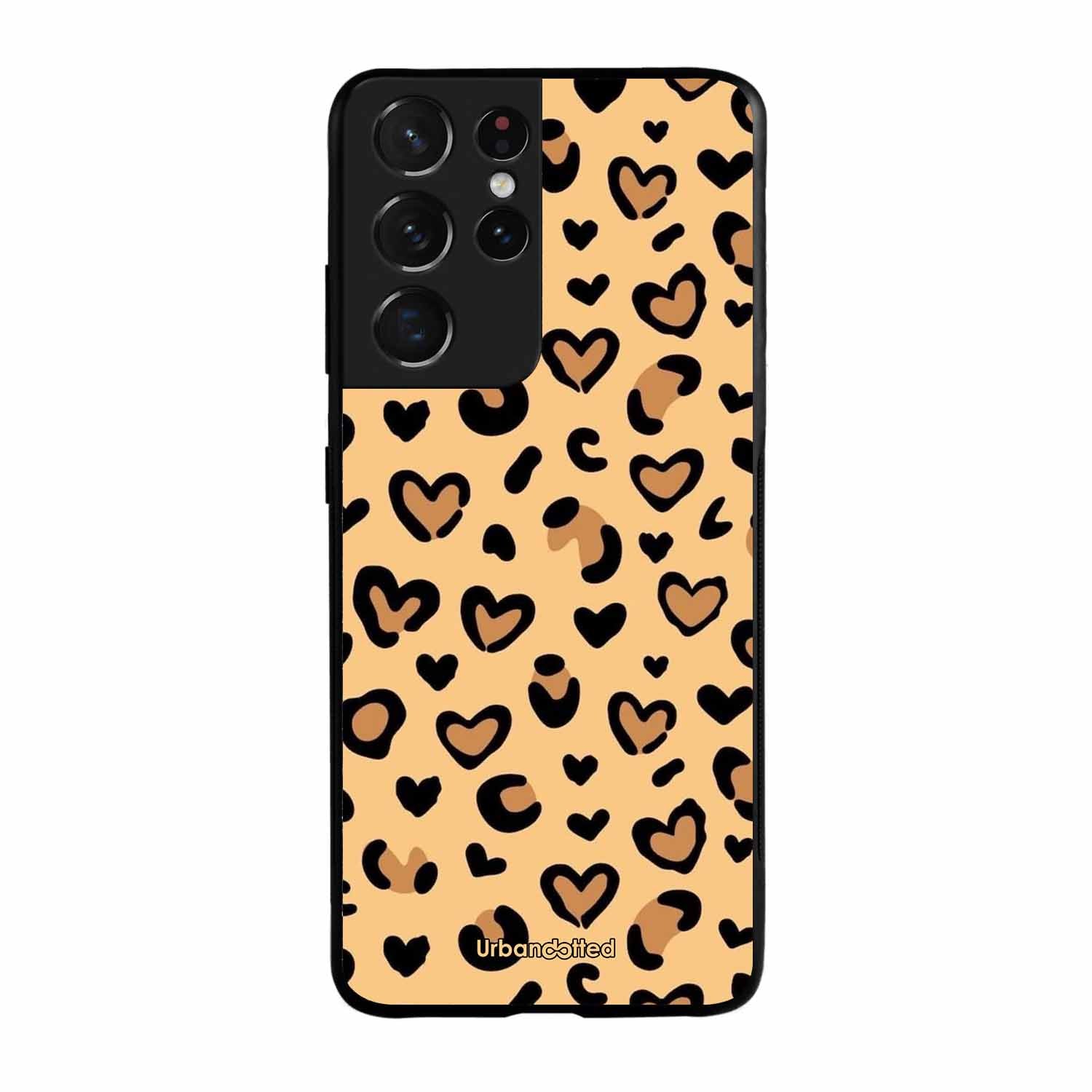 Native Animal Print Hearts Glass Case For Samsung S21 Ultra 5G