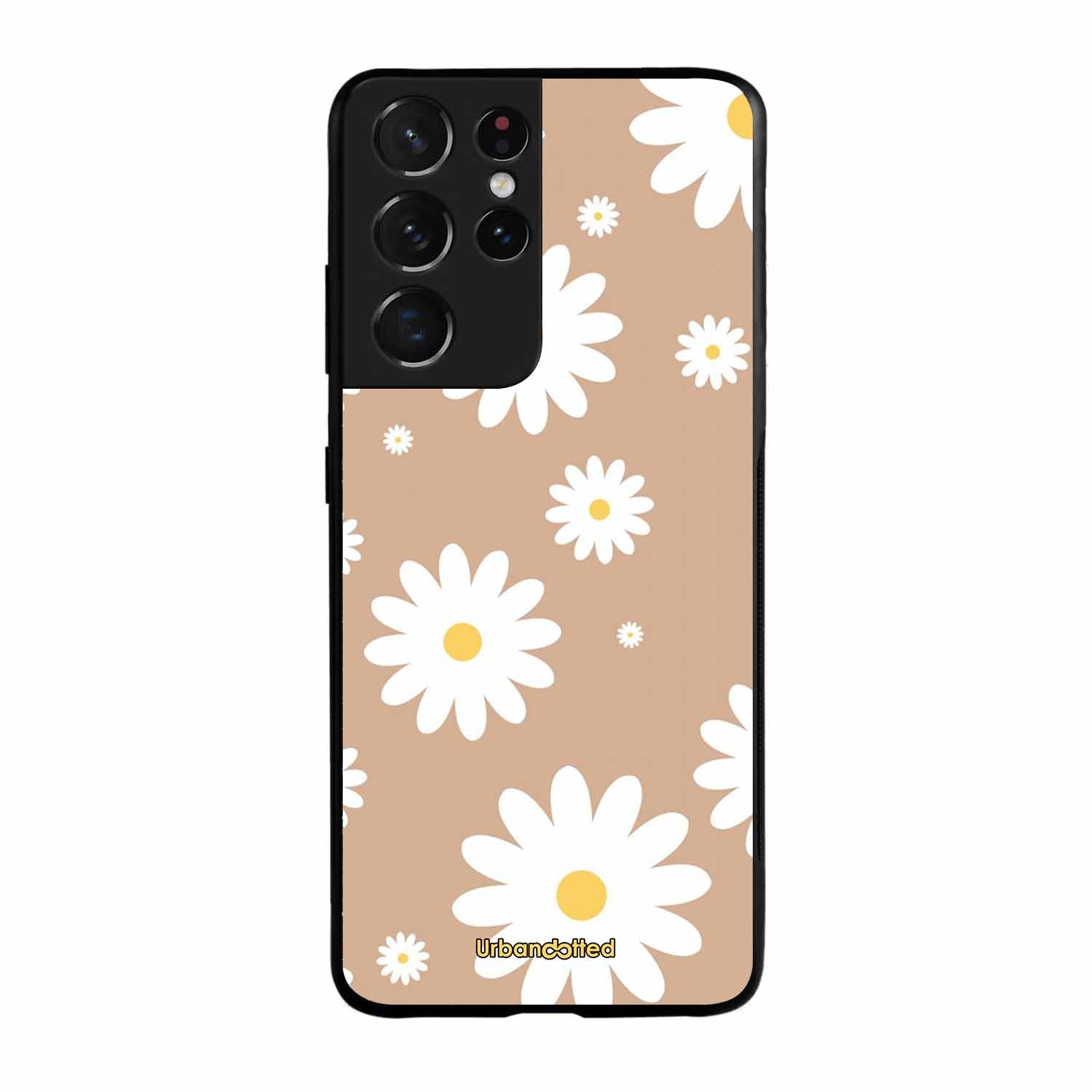 Tan Daisy Field Glass Case For Samsung S21 Ultra 5G