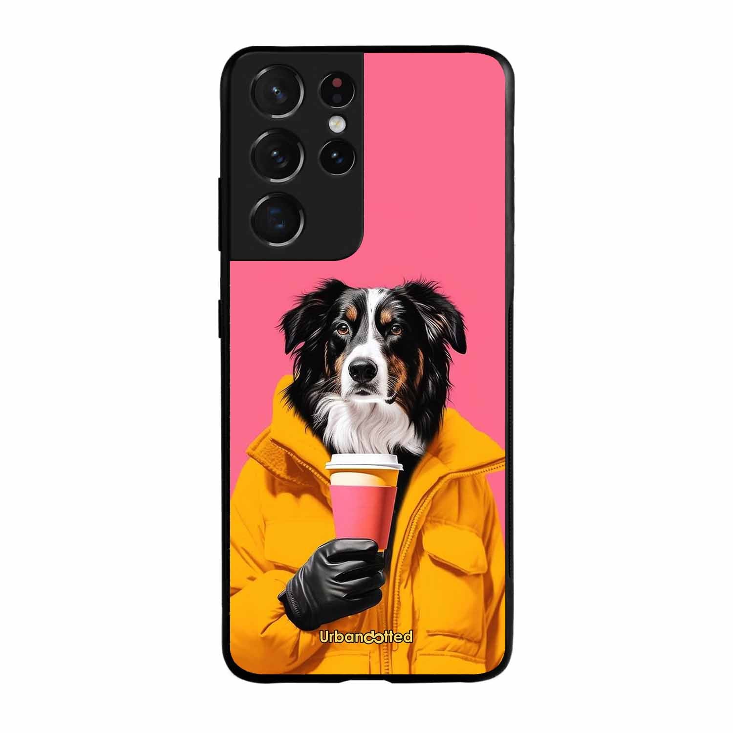 Trendy Dog with Drink Glass Case For Samsung S21 Ultra 5G