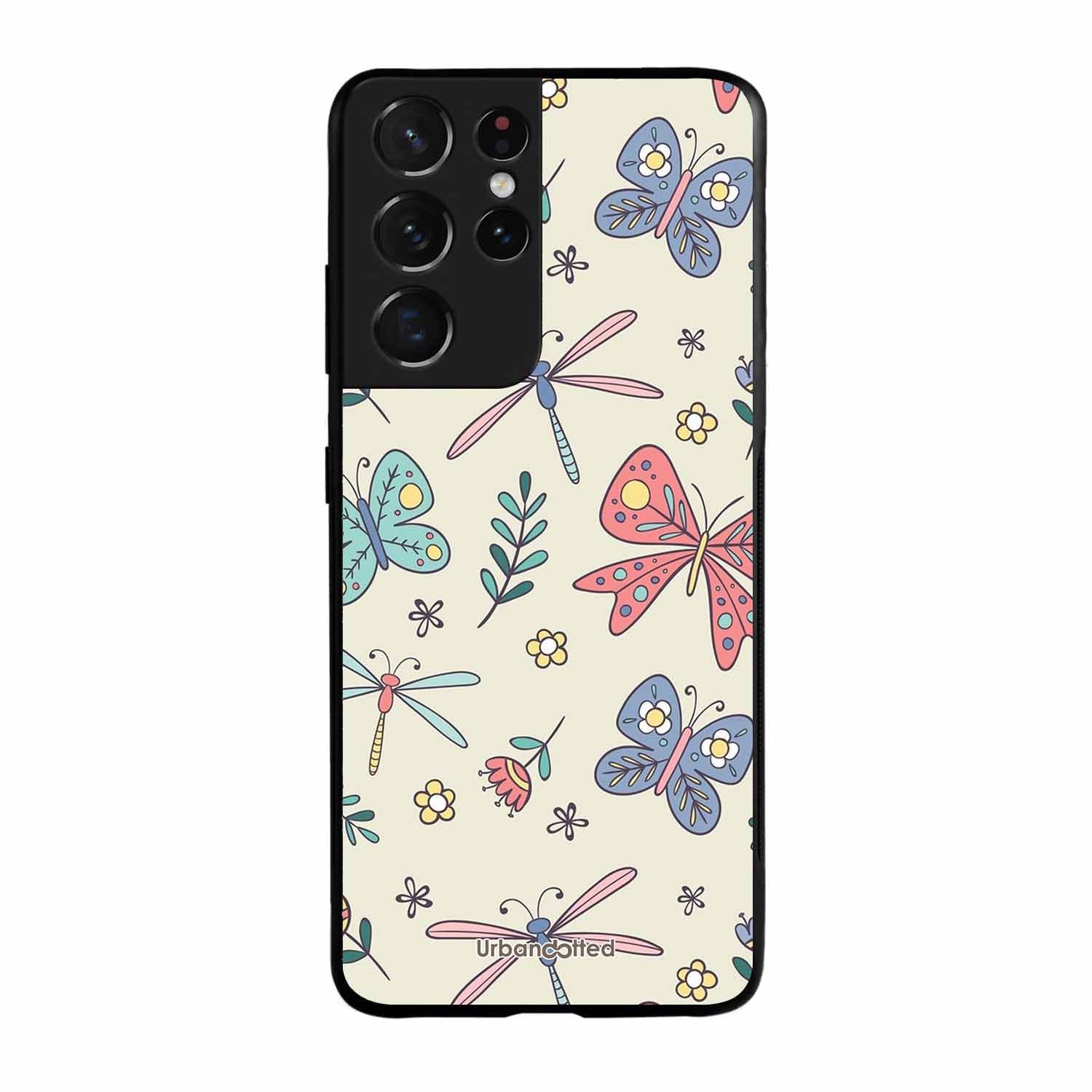Butterfly and Dragonfly Garden Glass Case For Samsung S21 Ultra 5G