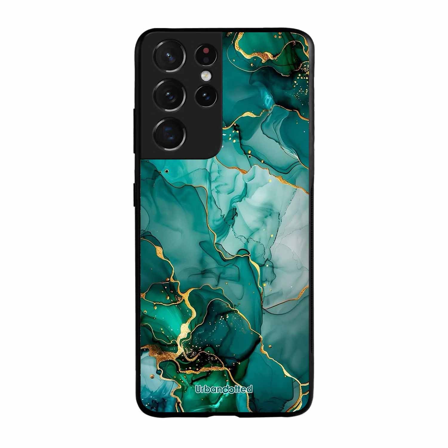 Emerald Green Gold Marble Glass Case For Samsung S21 Ultra 5G