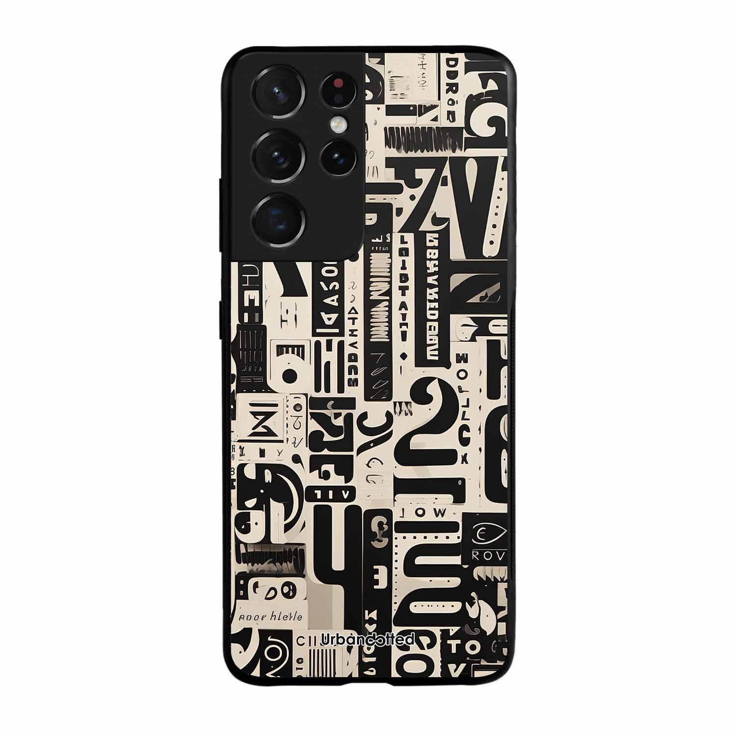 Abstract Typography Collage Glass Case For Samsung S21 Ultra 5G