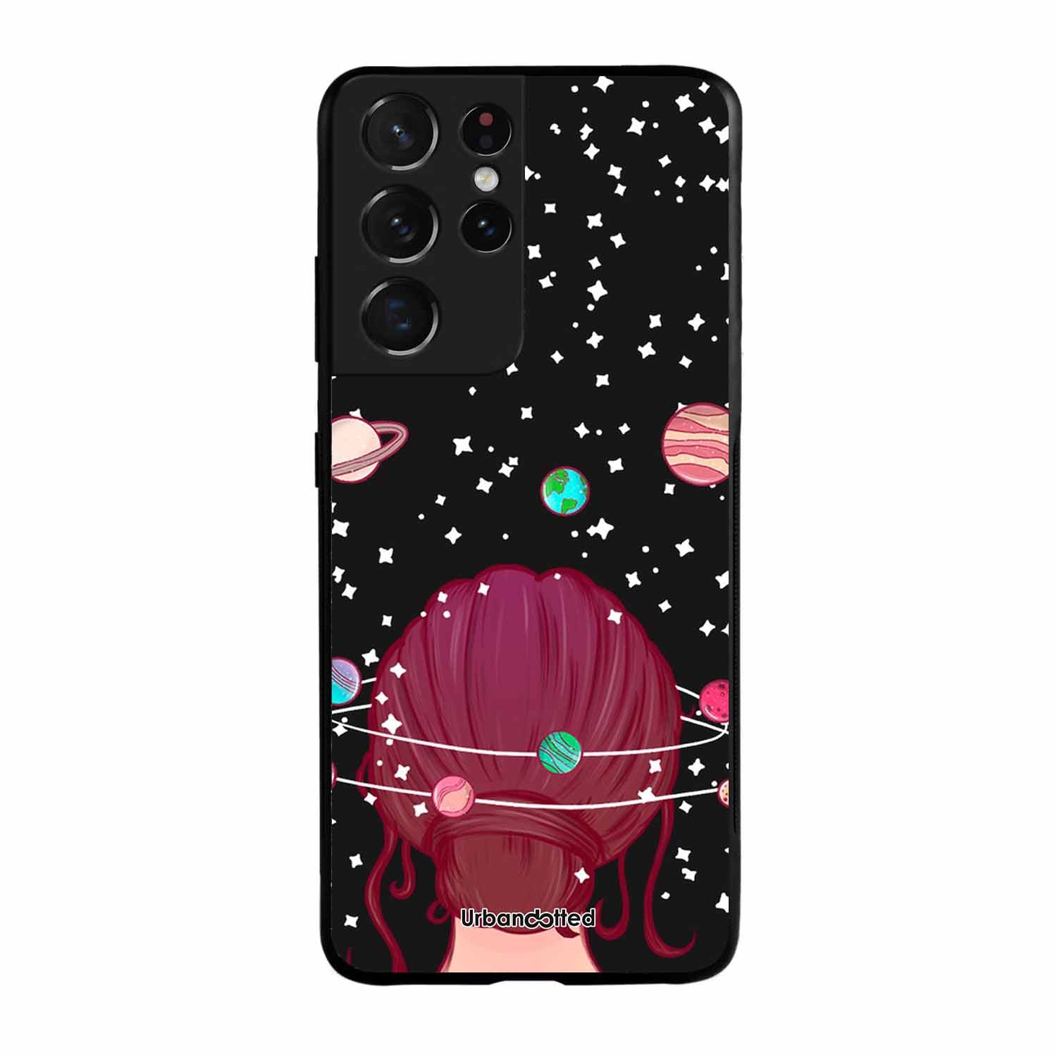 Galactic Hair Space Girl Glass Case For Samsung S21 Ultra 5G