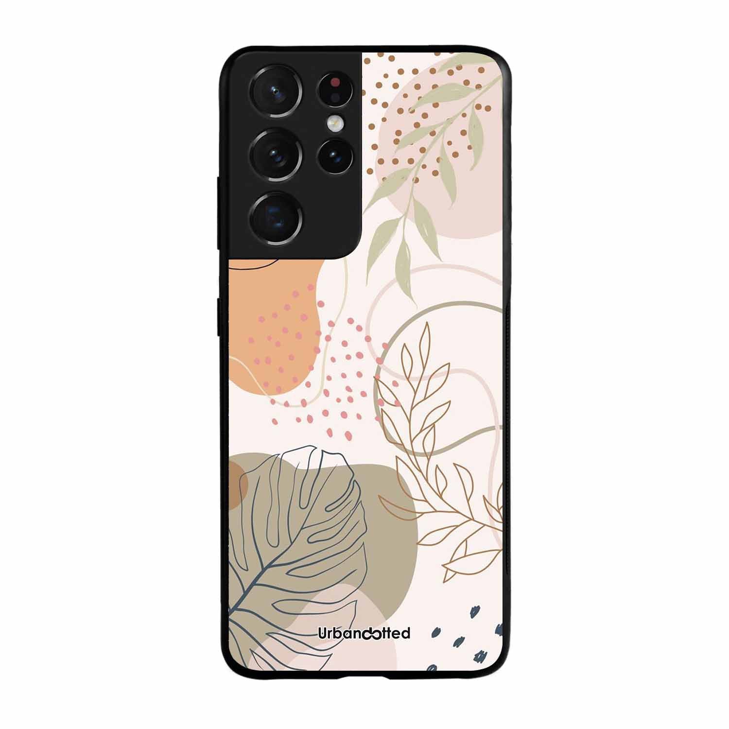 Minimalist Leaf Pattern Glass Case For Samsung S21 Ultra 5G