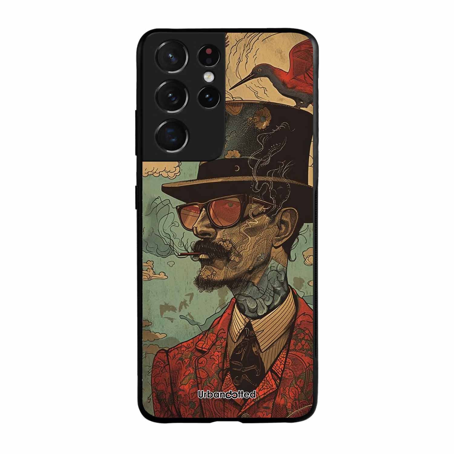 Steampunk Gentleman Smoker Glass Case For Samsung S21 Ultra 5G