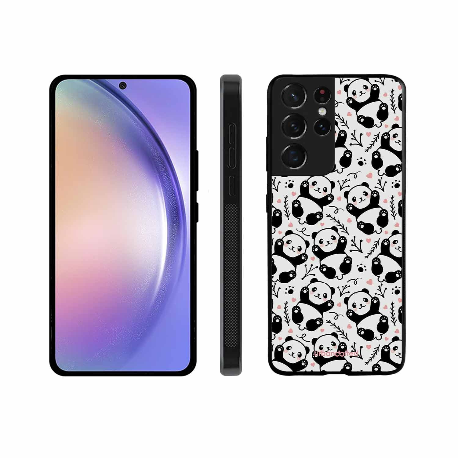 Cute Doodle Panda Glass Case For Samsung S21 Ultra 5G