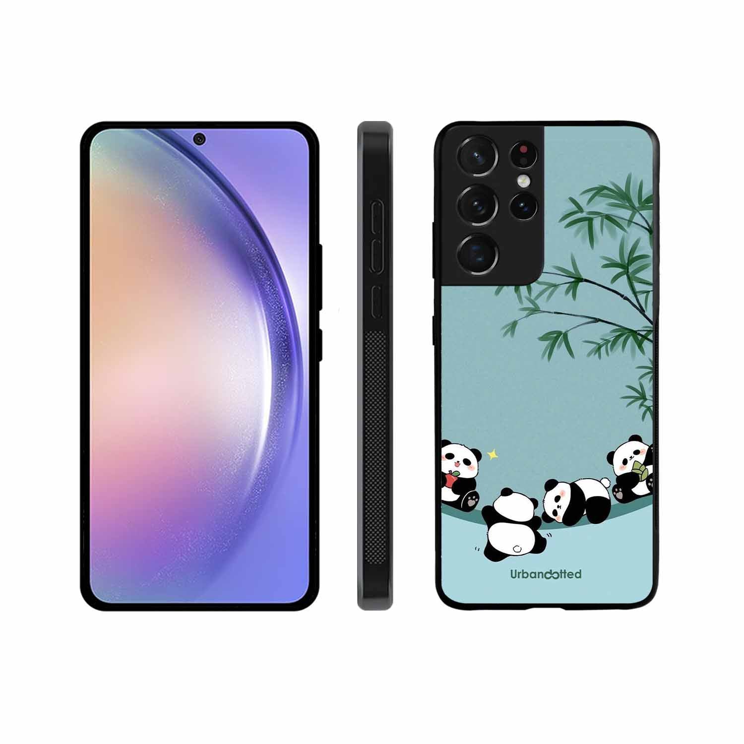 Cute Resting Pandas Glass Case For Samsung S21 Ultra 5G