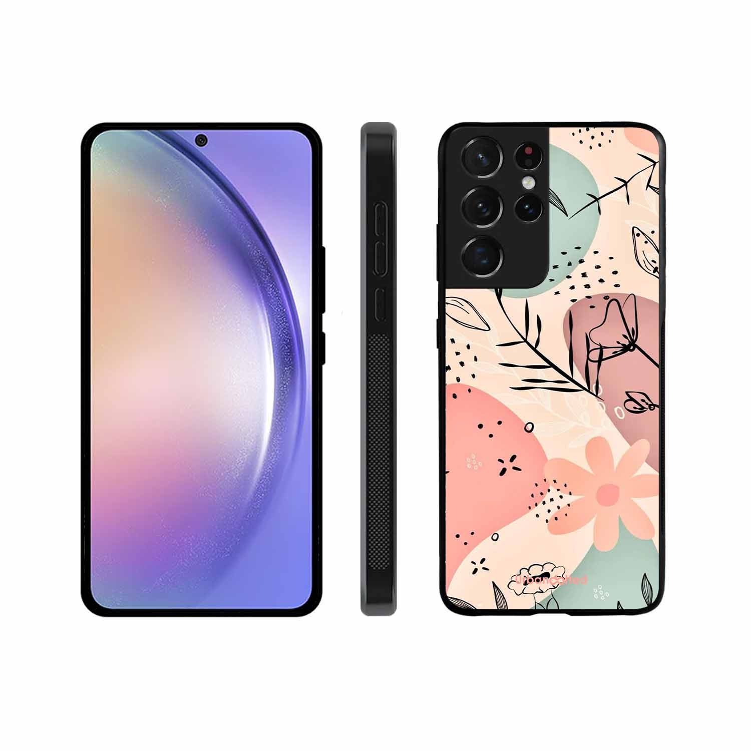 Abstract Floral Glass Case For Samsung S21 Ultra 5G