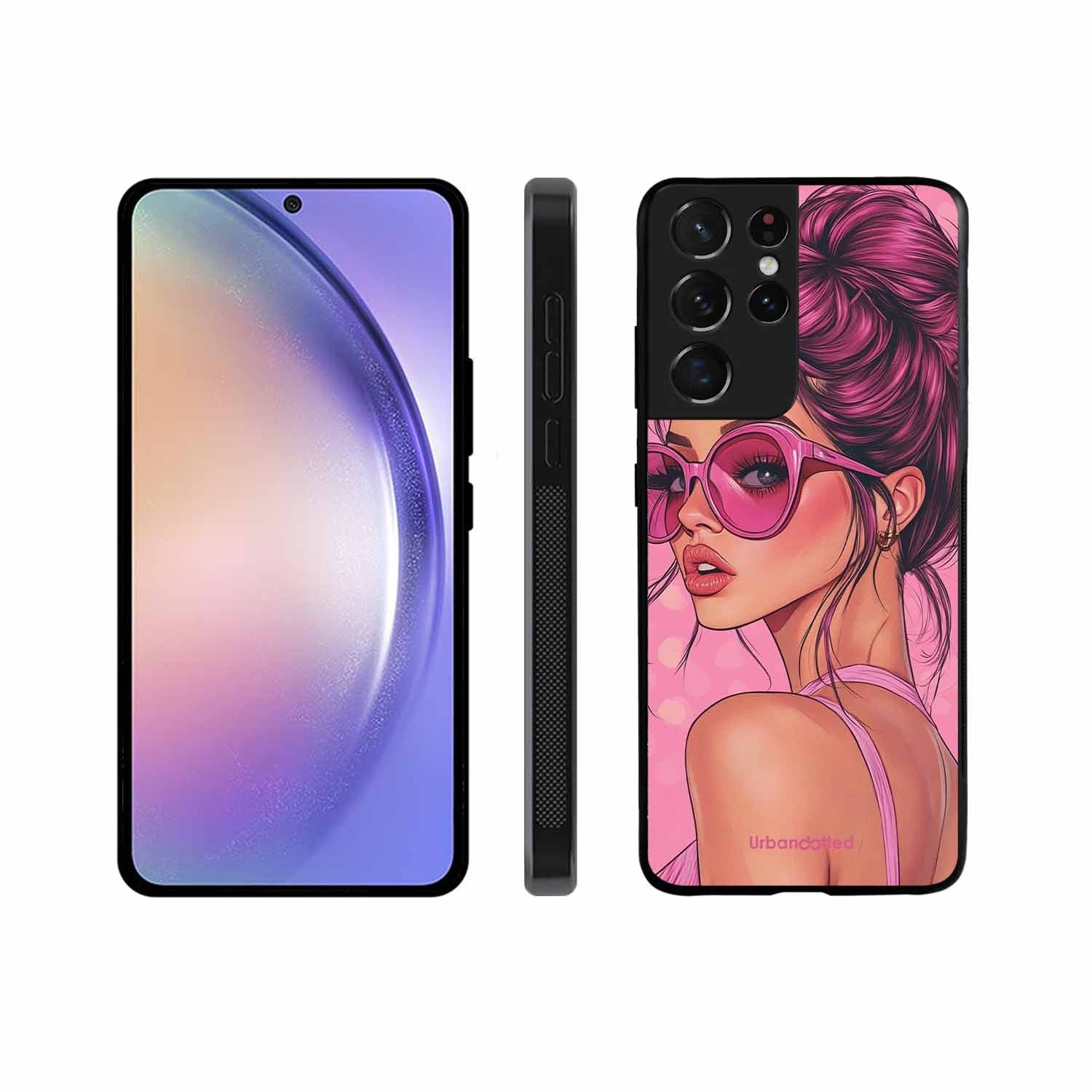 Retro Sunglasses Girl Glass Case For Samsung S21 Ultra 5G