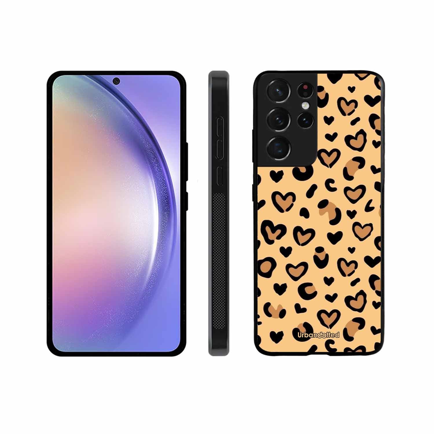 Native Animal Print Hearts Glass Case For Samsung S21 Ultra 5G